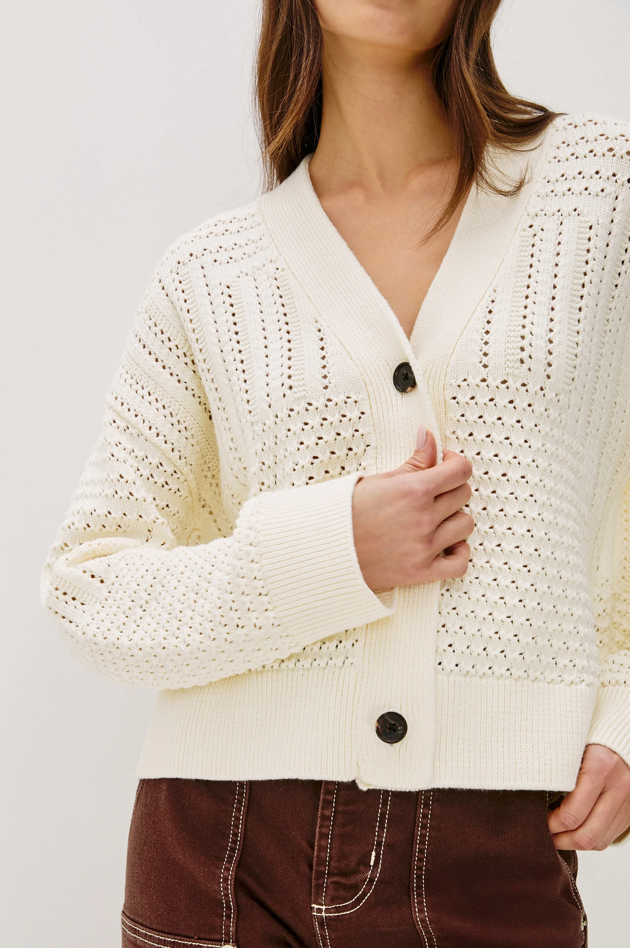 GENEVA CARDIGAN - IVORY PATCHWORK POINTELLE sold by Rails product image thumbnail 2