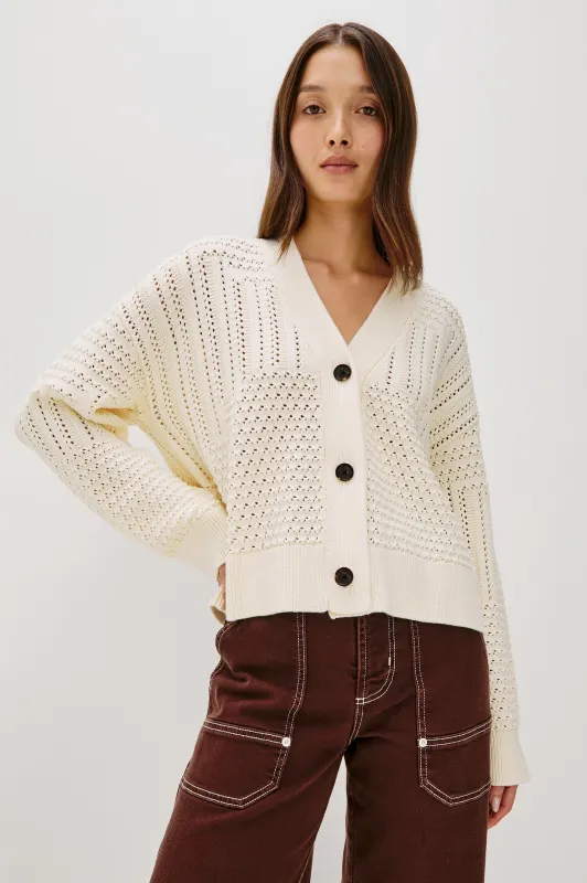 GENEVA CARDIGAN - IVORY PATCHWORK POINTELLE sold by Rails