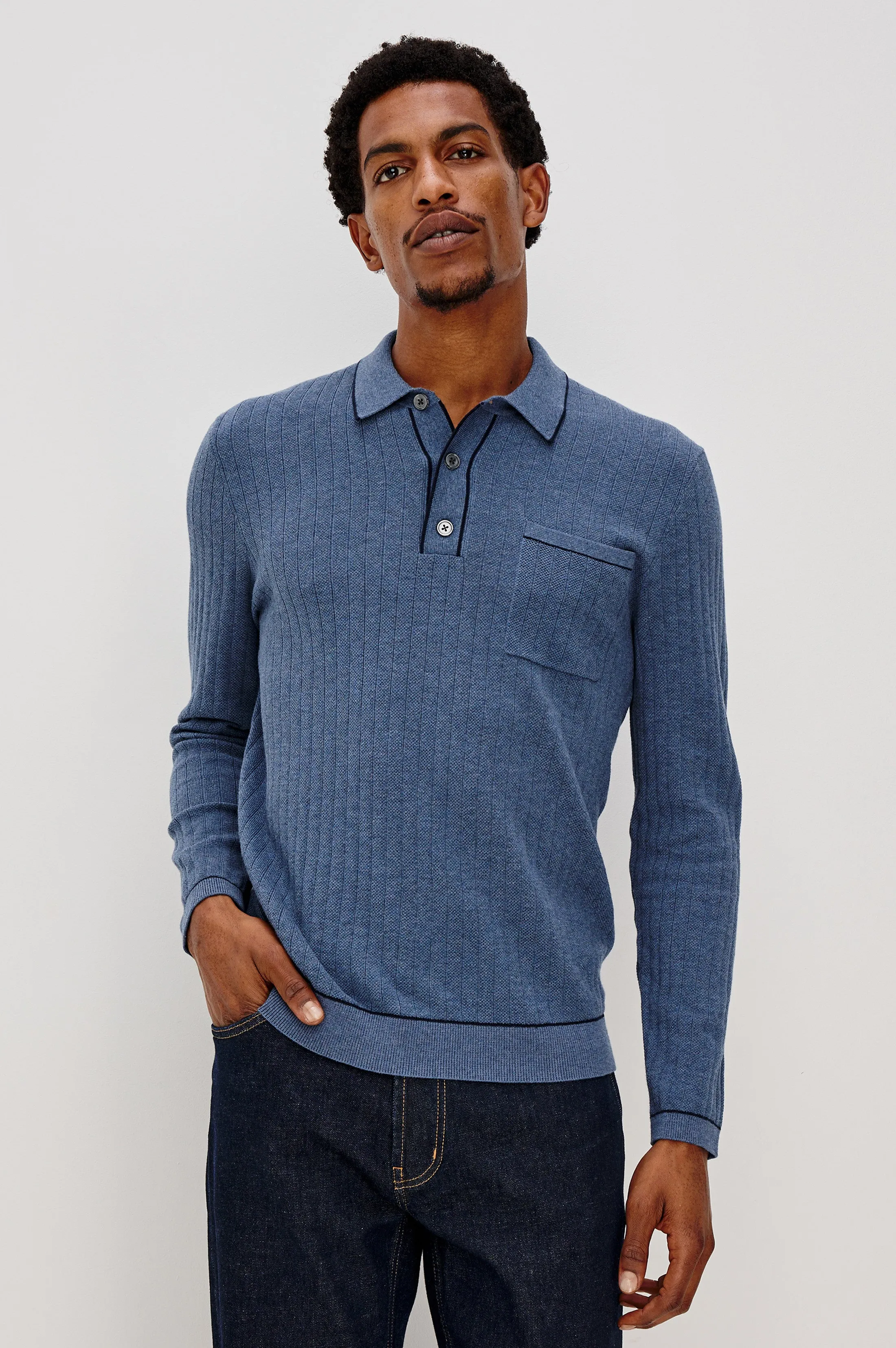 FENTON SWEATER - BLUE MELANGE sold by Rails