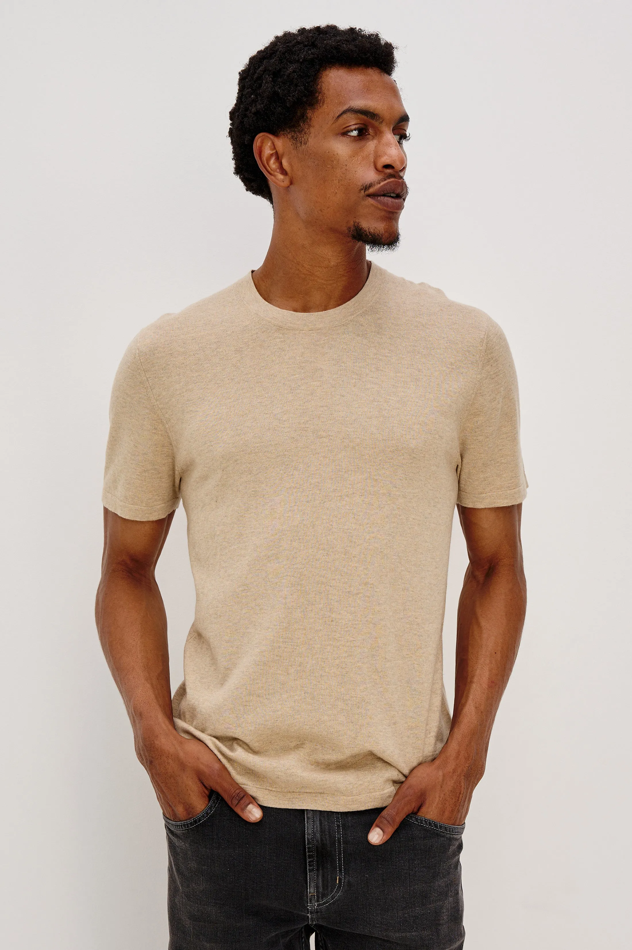 MASON COTTON CASHMERE T-SHIRT - OAT HEATHER sold by Rails