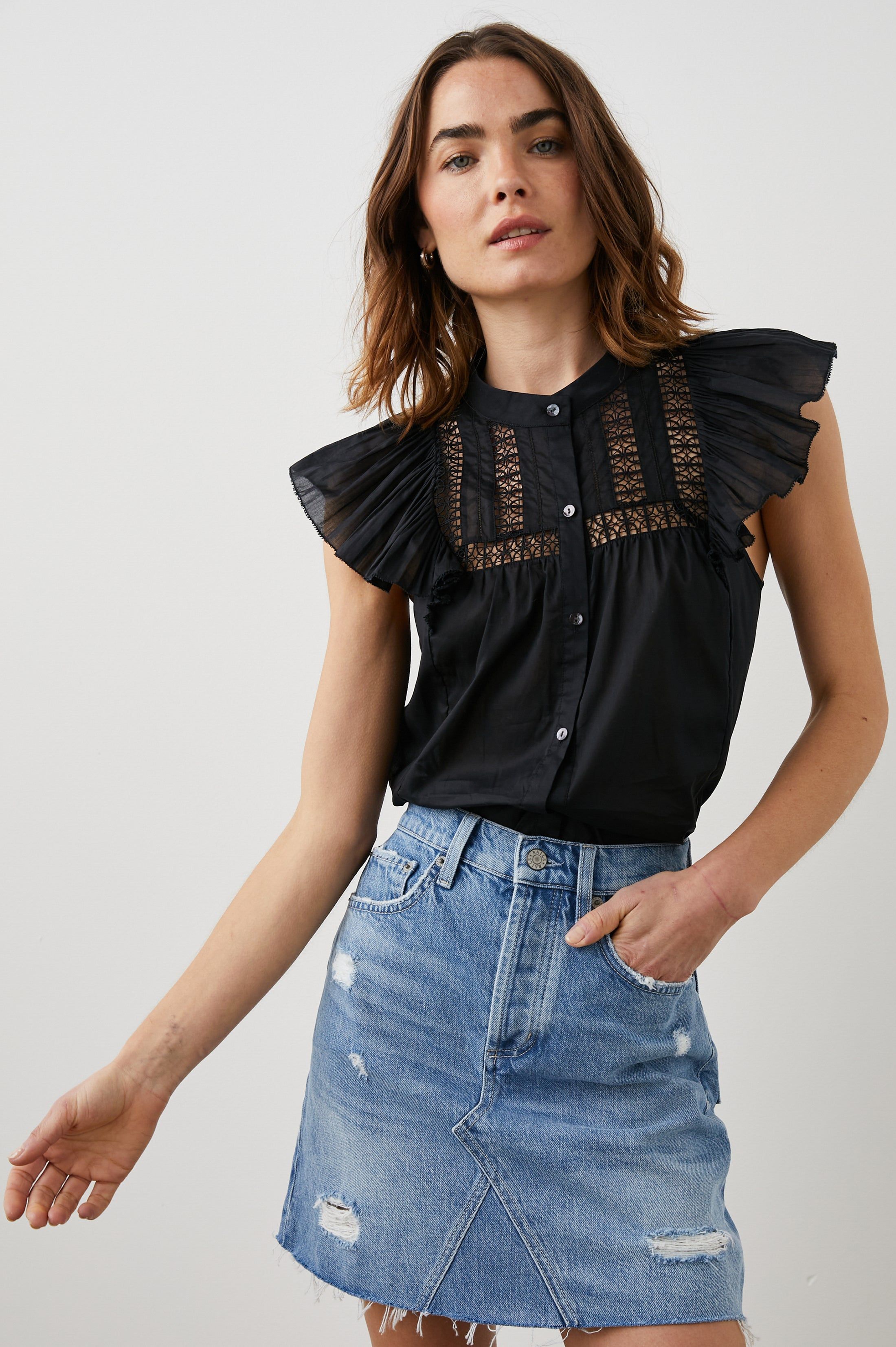 LOUELLA TOP - TRUE BLACK sold by Rails
