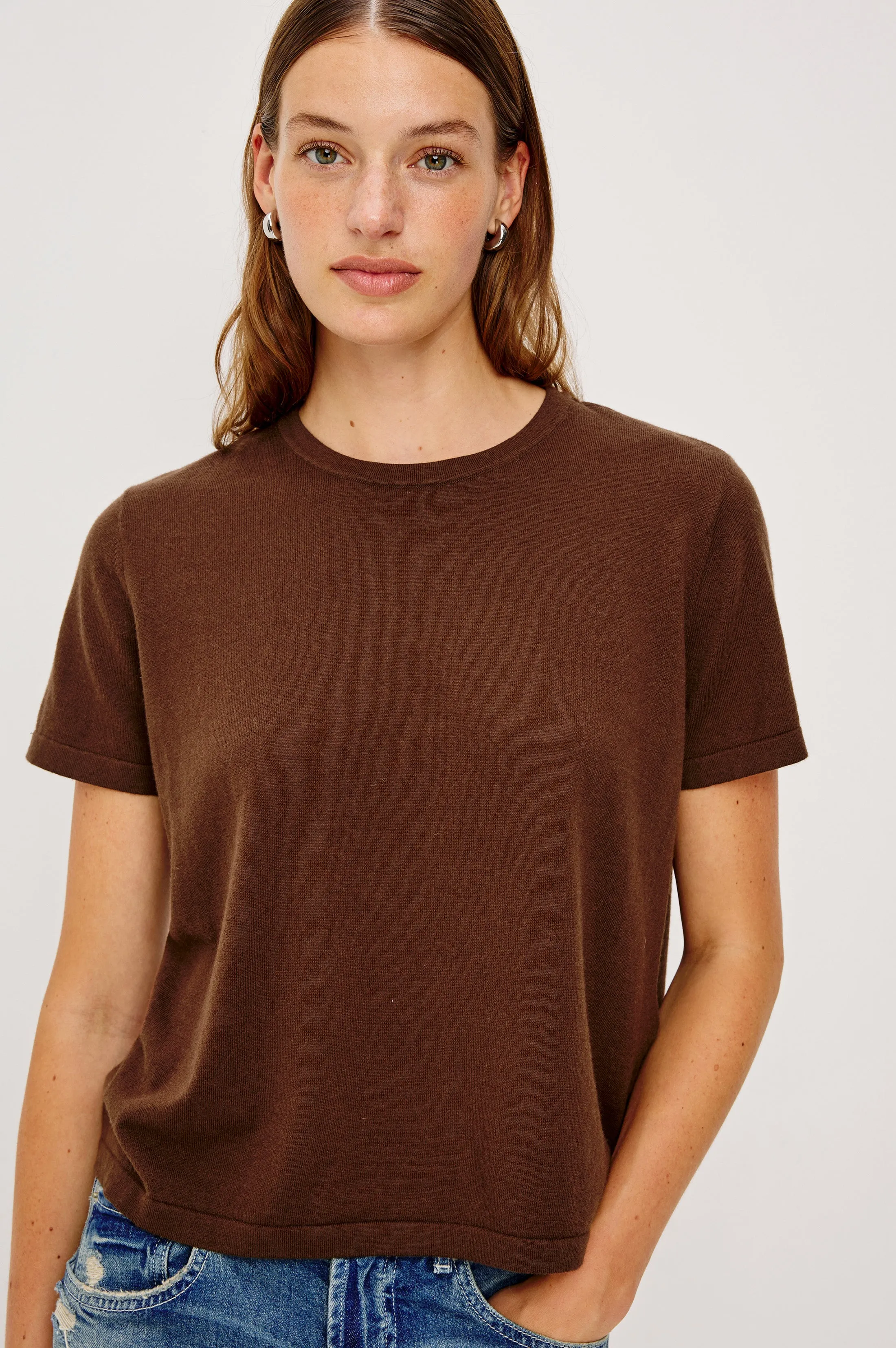 COTTON CASHMERE T-SHIRT - ESPRESSO sold by Rails product image thumbnail 3
