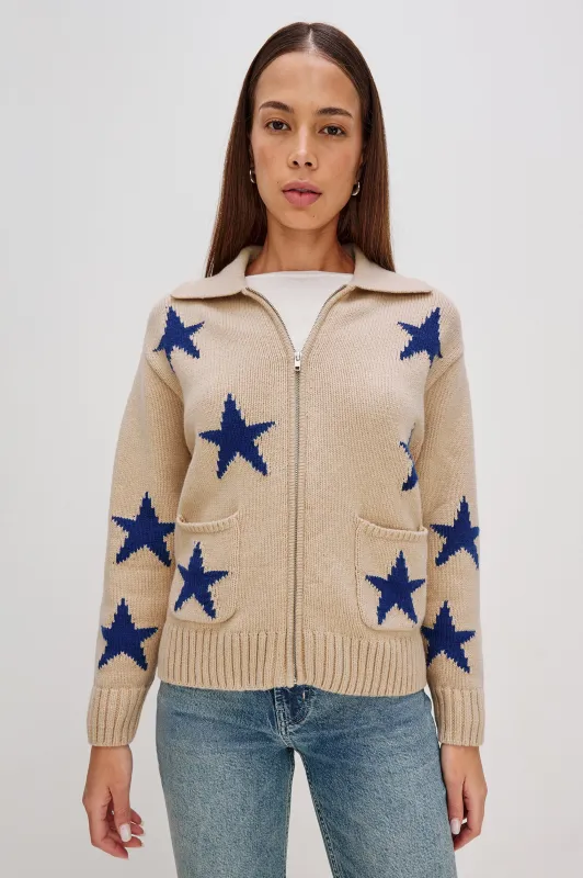 RHEA SWEATER - CAMEL COBALT STARS sold by Rails