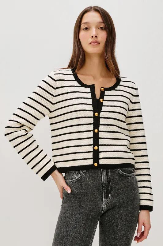 CATANIA CARDIGAN - IVORY BLACK STRIPE sold by Rails