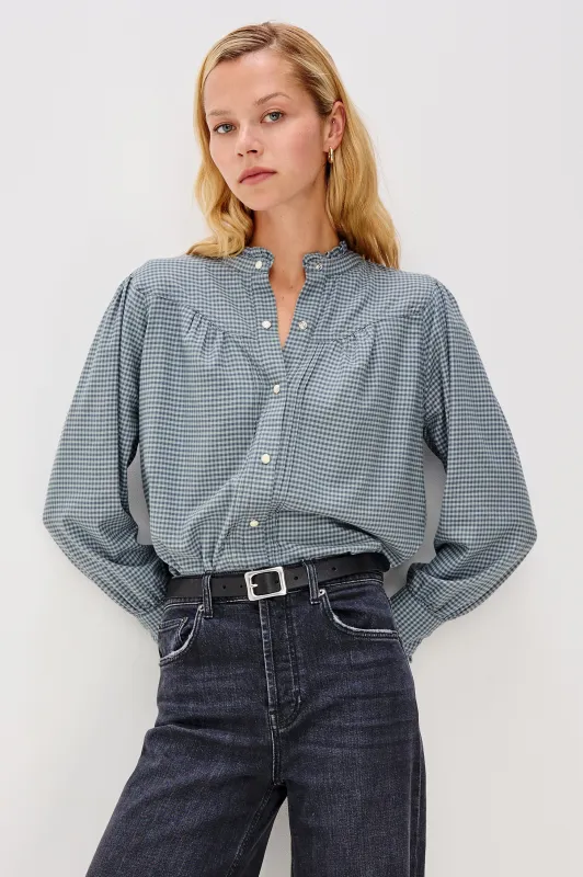 ALANNA SHIRT - STONE BLUE CHECK sold by Rails