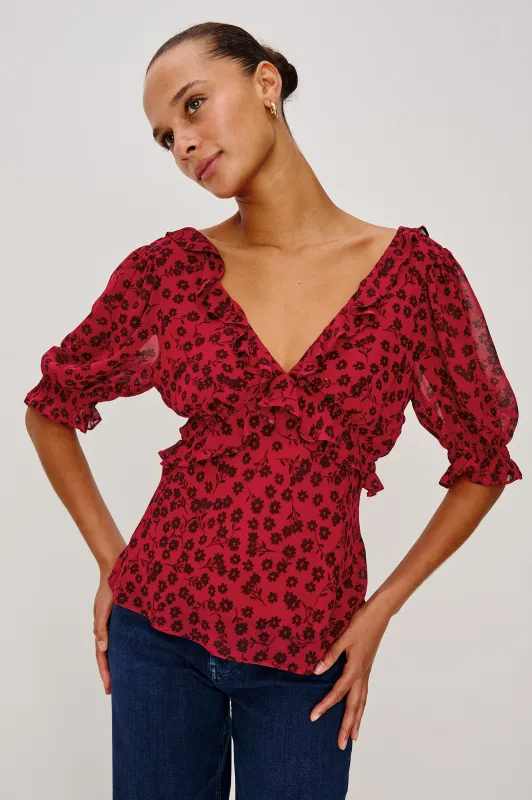 MIRAMAR TOP - CARMINE DAISIES sold by Rails
