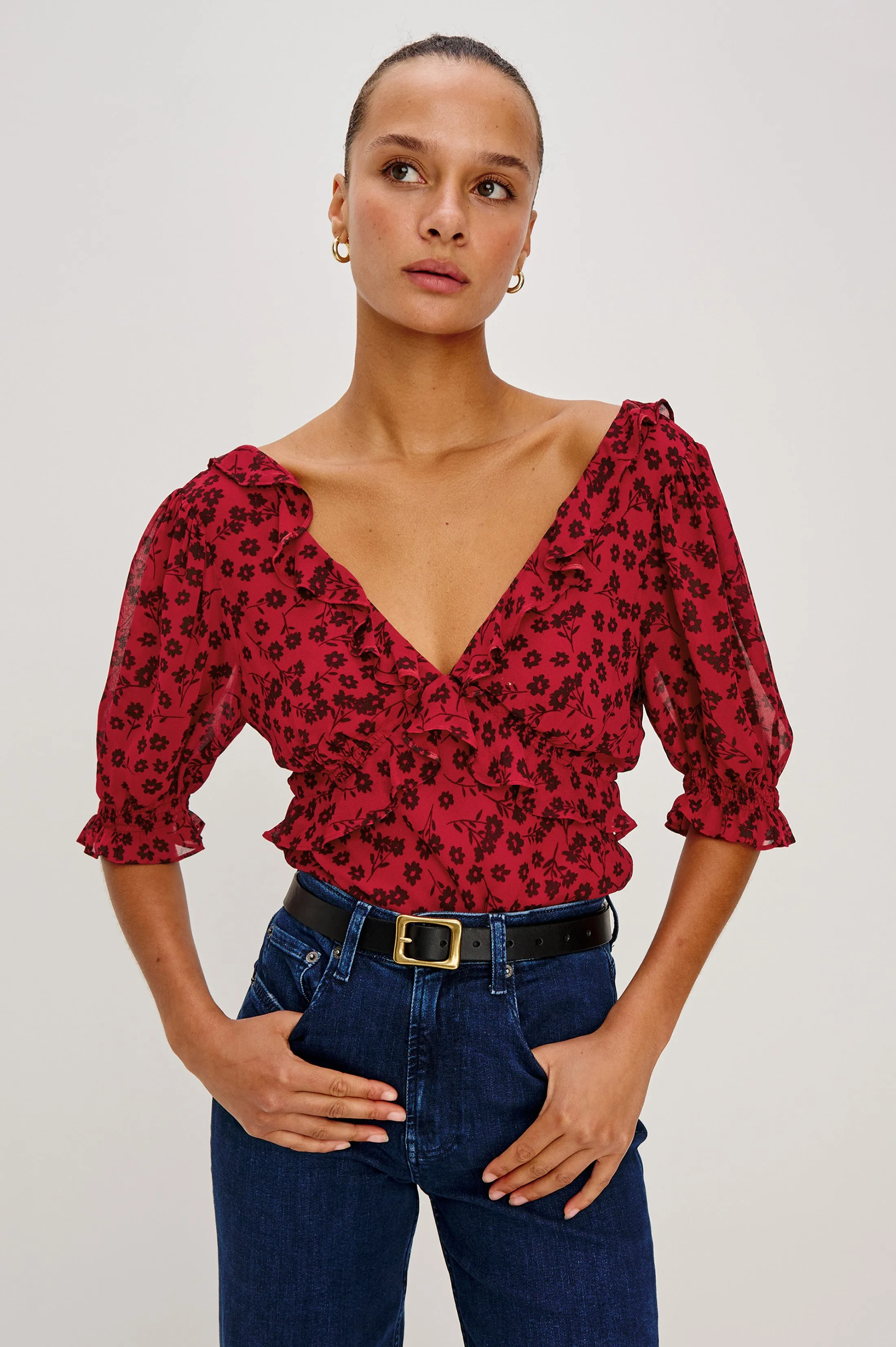 MIRAMAR TOP - CARMINE DAISIES sold by Rails product image thumbnail 3