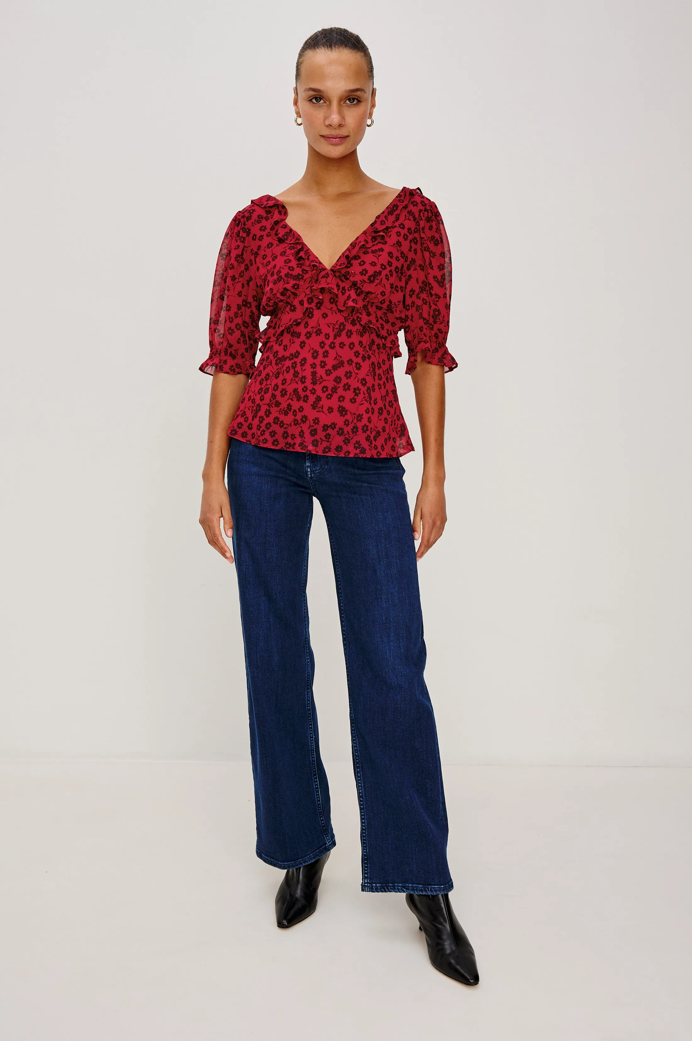 MIRAMAR TOP - CARMINE DAISIES sold by Rails product image thumbnail 4