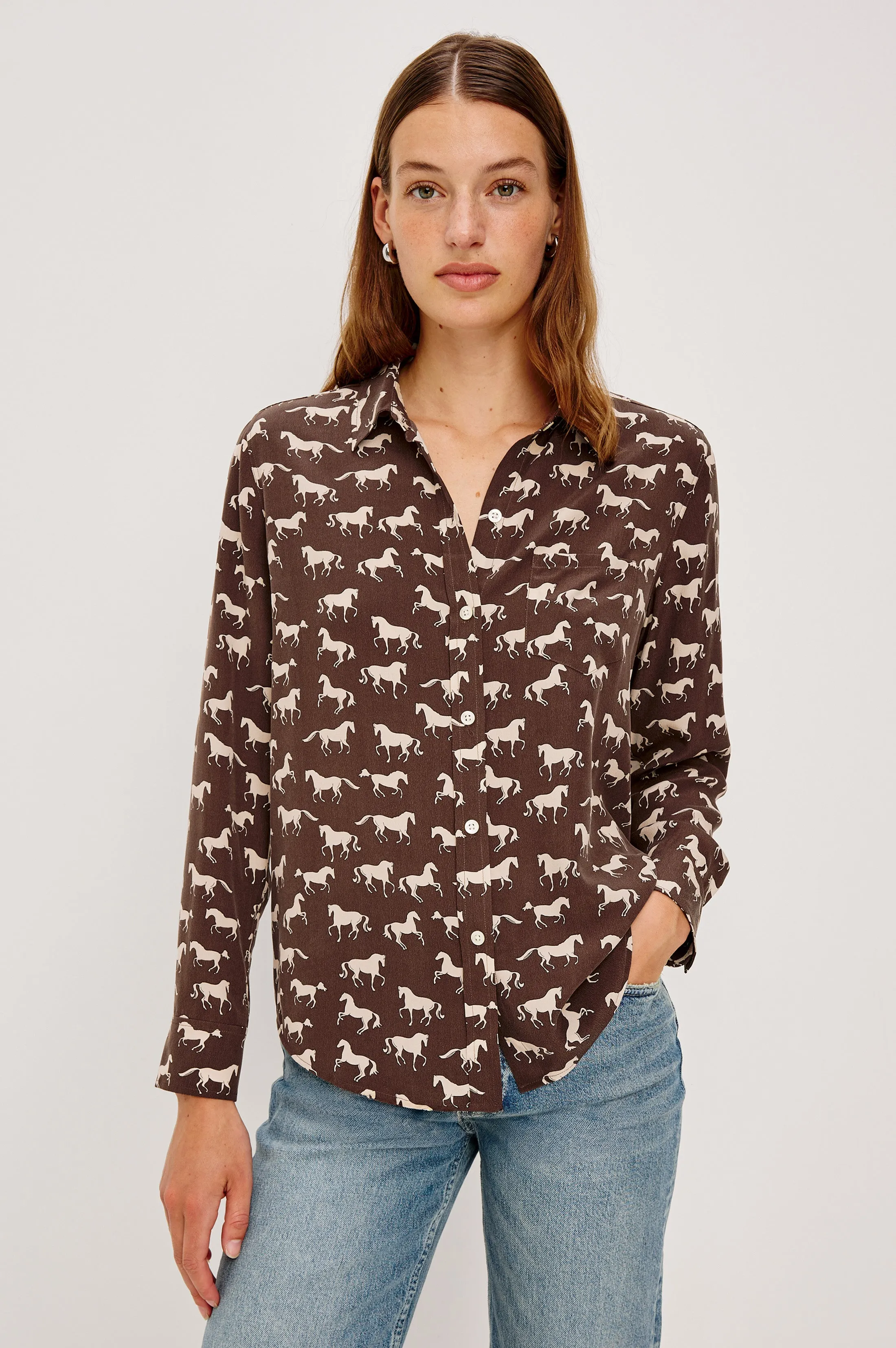 KATE SHIRT - IVORY HORSES sold by Rails