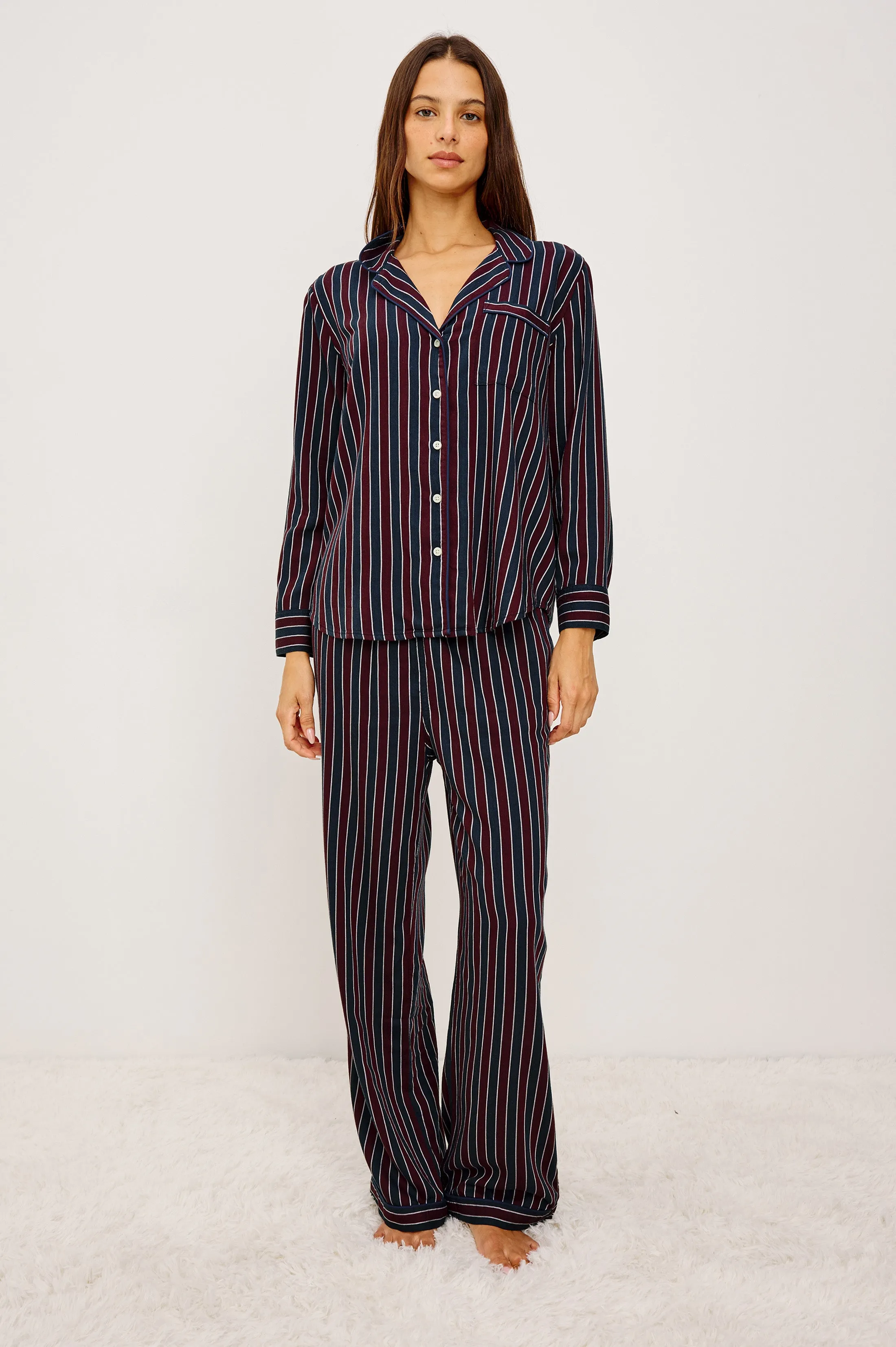 LUNA PAJAMA SET - NAVY OXBLOOD STRIPE sold by Rails product image thumbnail 3
