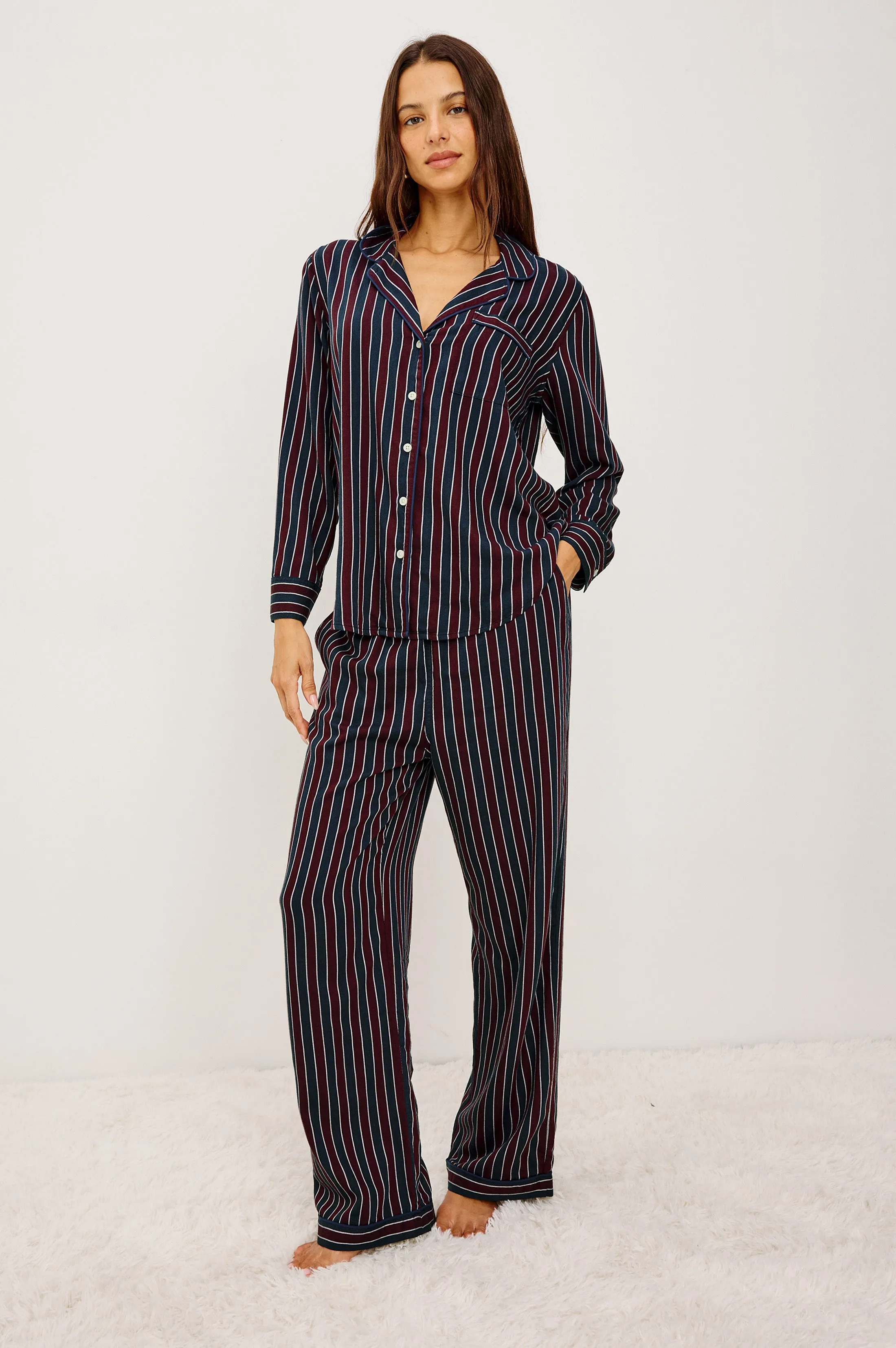 LUNA PAJAMA SET - NAVY OXBLOOD STRIPE sold by Rails product image thumbnail 4