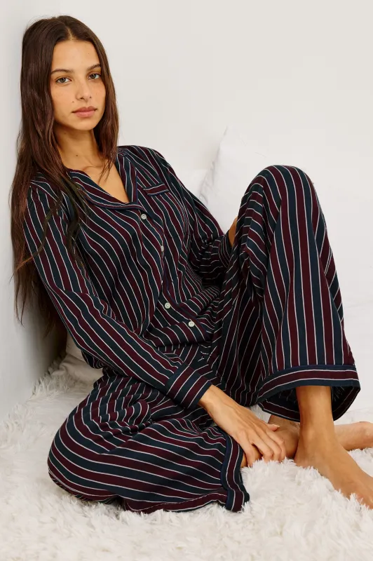 LUNA PAJAMA SET - NAVY OXBLOOD STRIPE sold by Rails