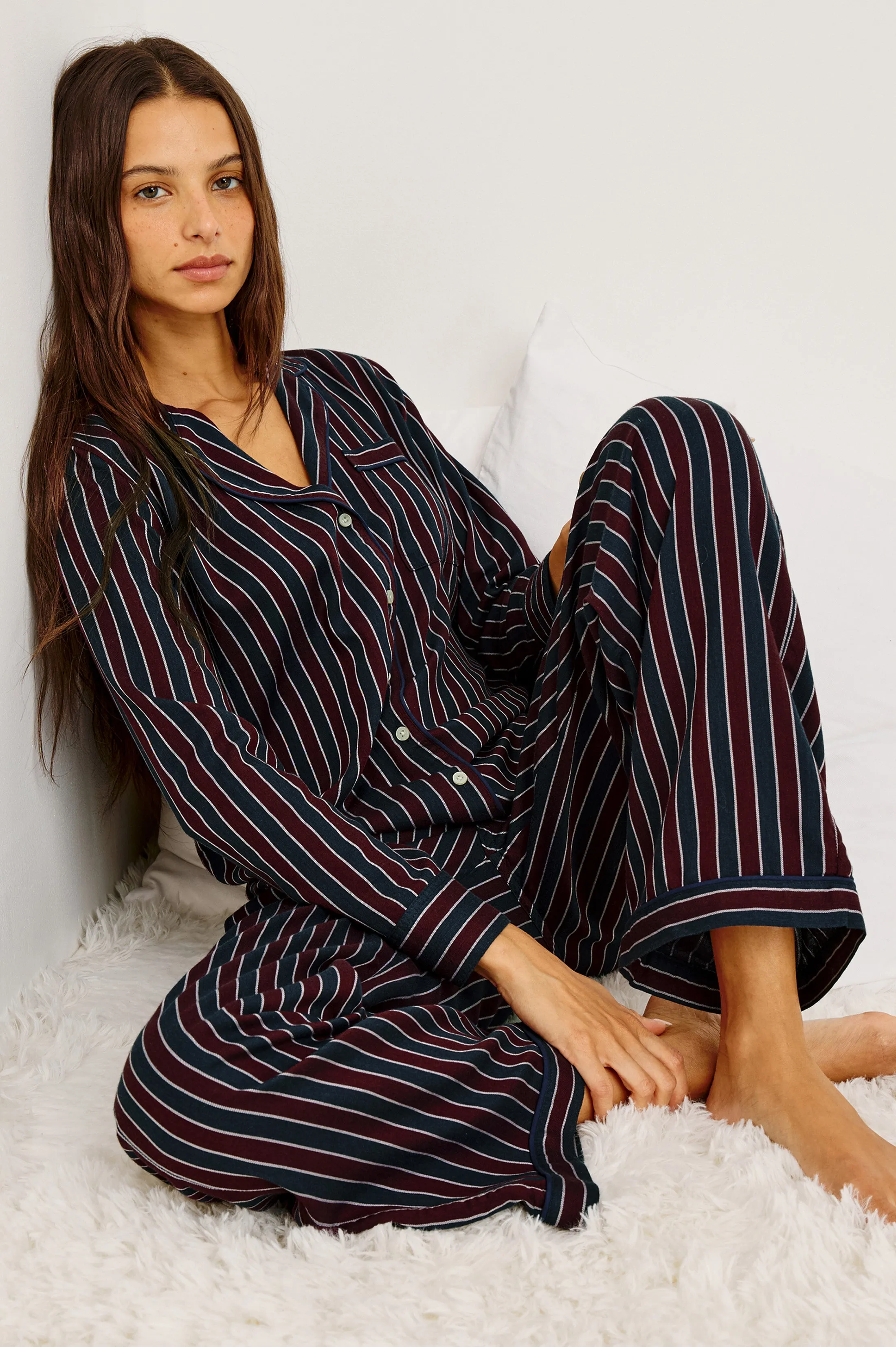 LUNA PAJAMA SET - NAVY OXBLOOD STRIPE sold by Rails