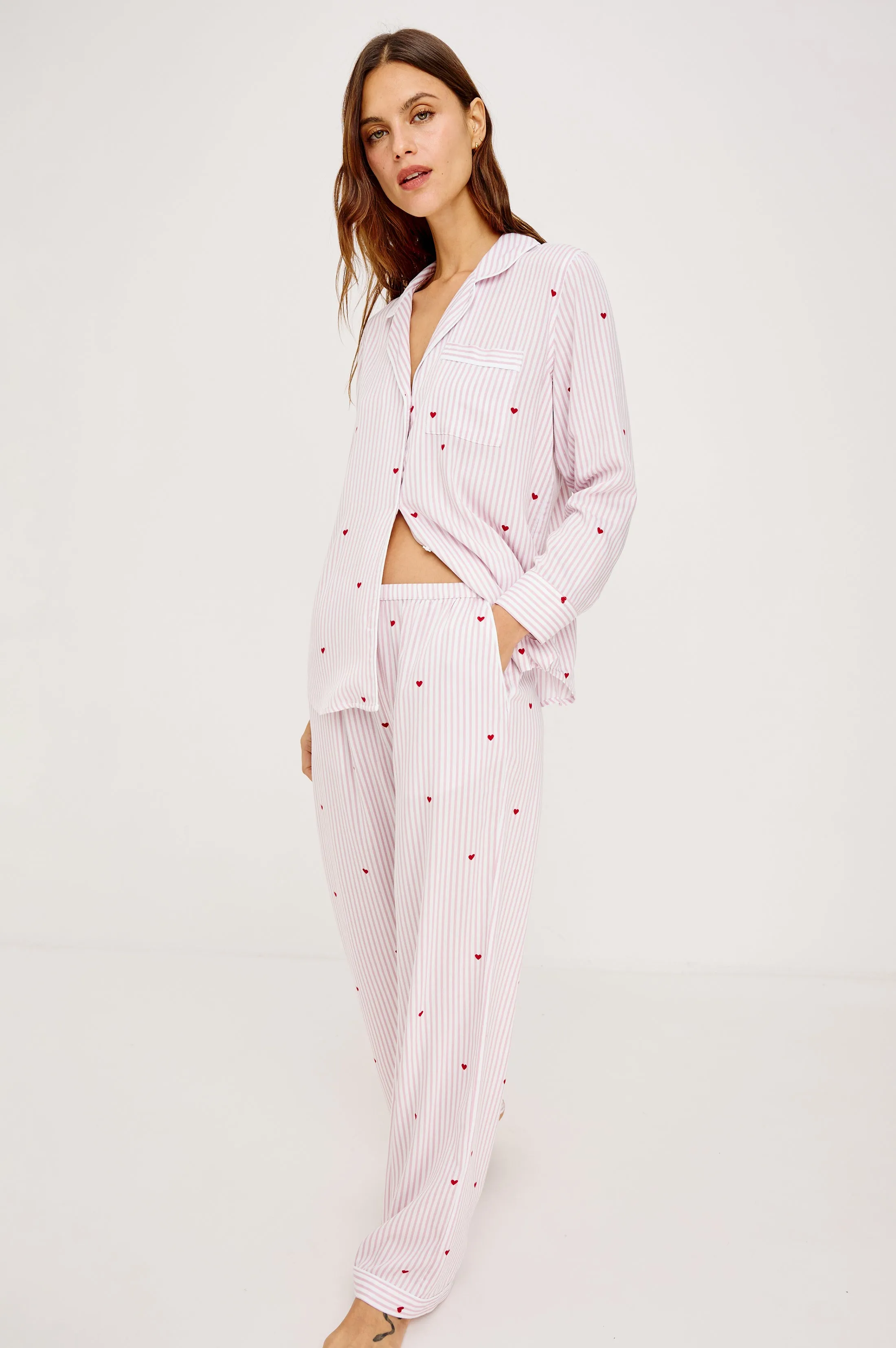 LUNA PAJAMA SET - ROSE STRIPE HEARTS sold by Rails