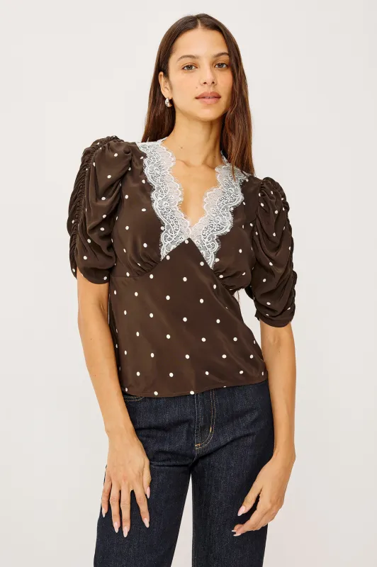LAZARA TOP - COCOA POLKA DOTS sold by Rails