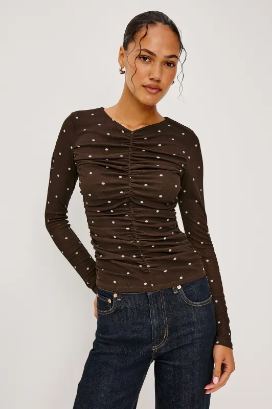 GEORGINA TOP - COCOA POLKA DOTS sold by Rails