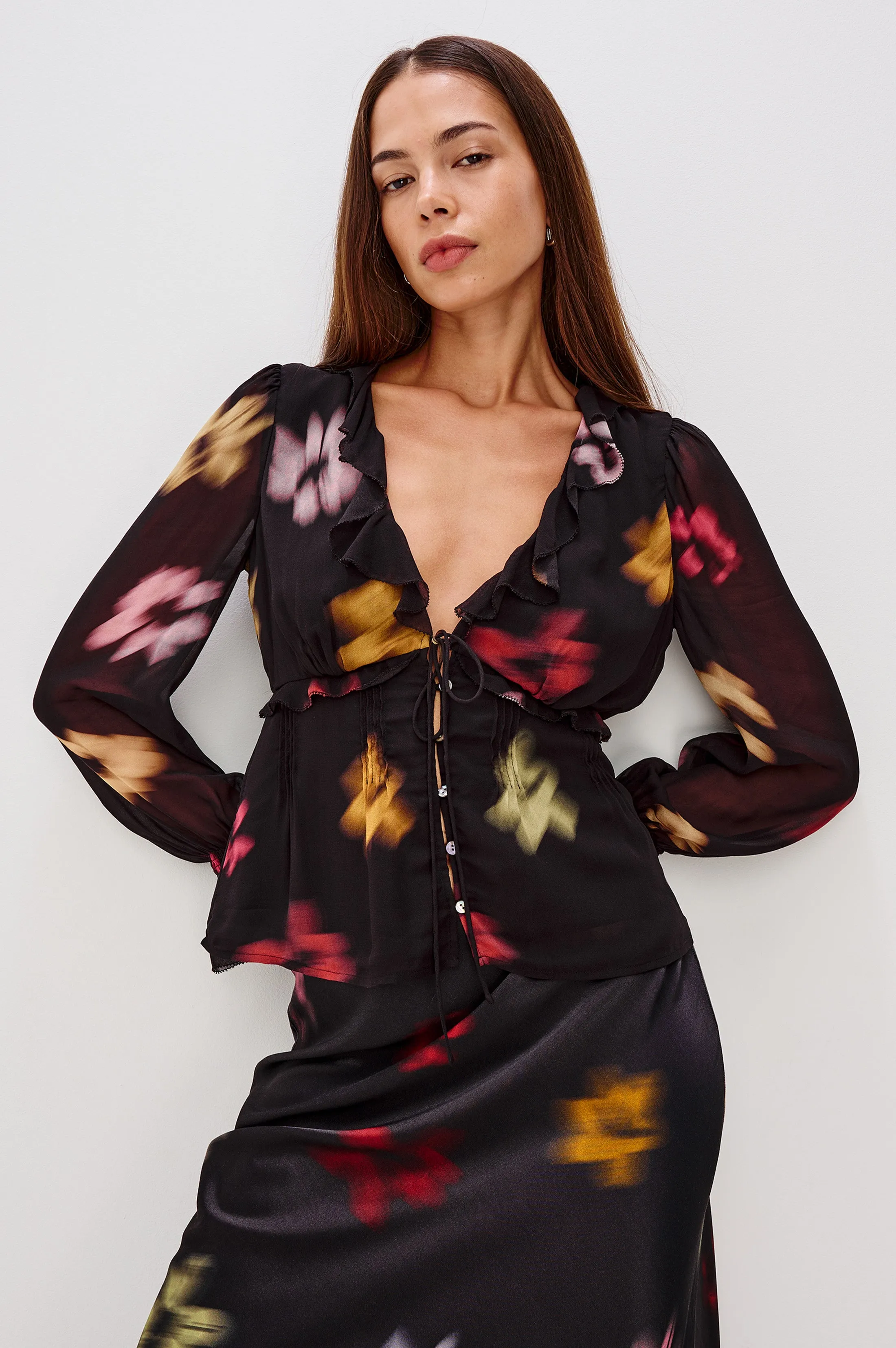 ALIXA TOP - ONYX BLURRED FLORAL sold by Rails