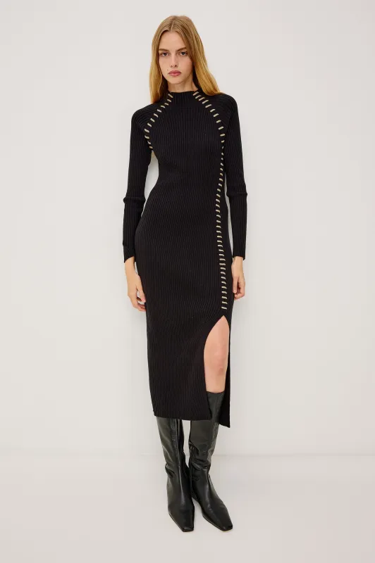IMARA DRESS - BLACK OAT BLANKET STITCH made by Rails