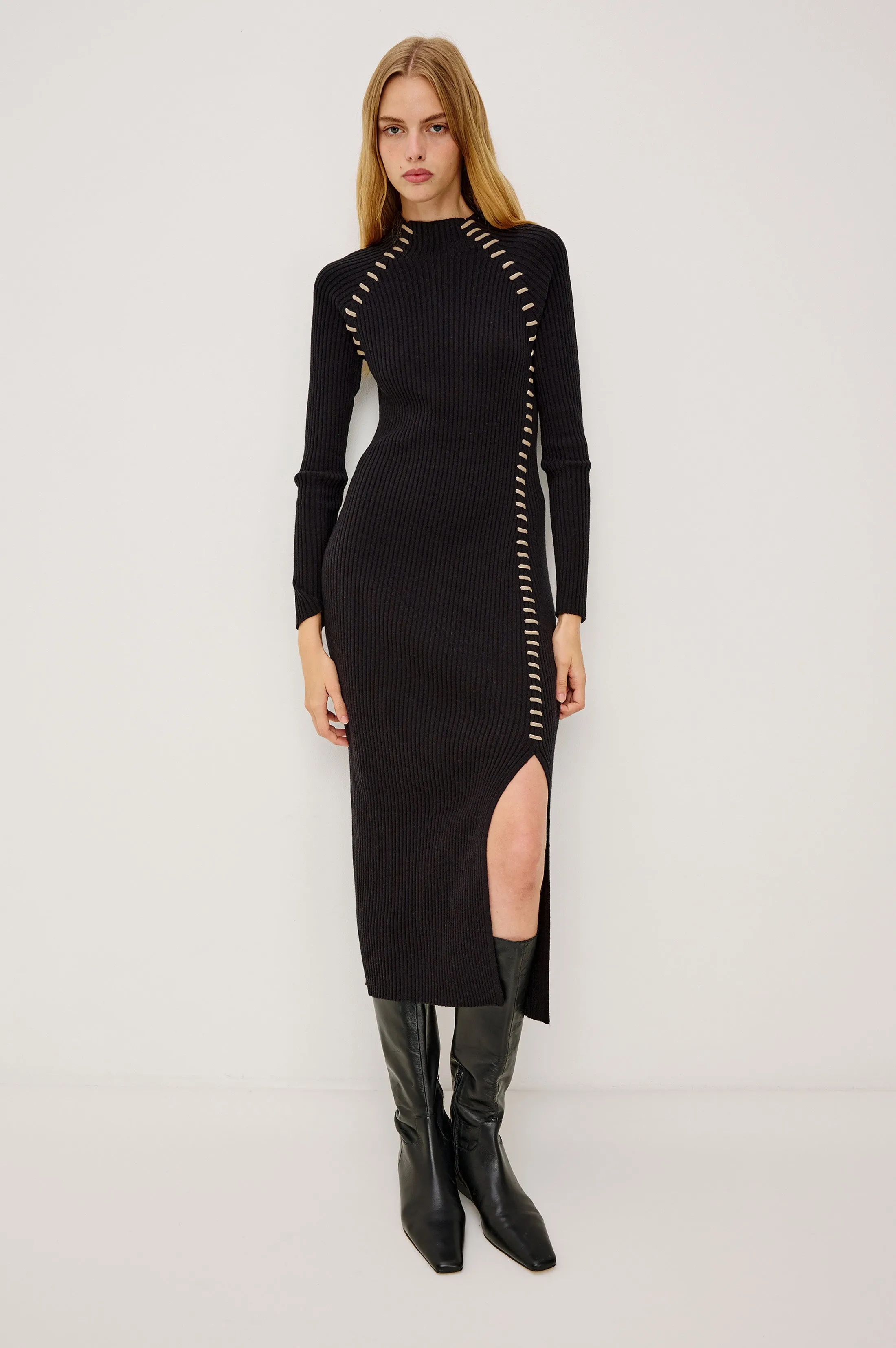 IMARA DRESS - BLACK OAT BLANKET STITCH sold by Rails