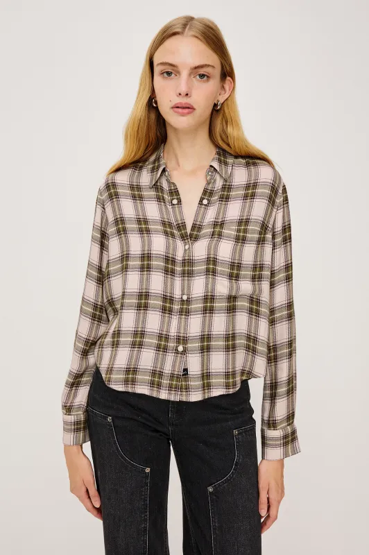 MALIN SHIRT - OLIVE BROWN CREAM sold by Rails