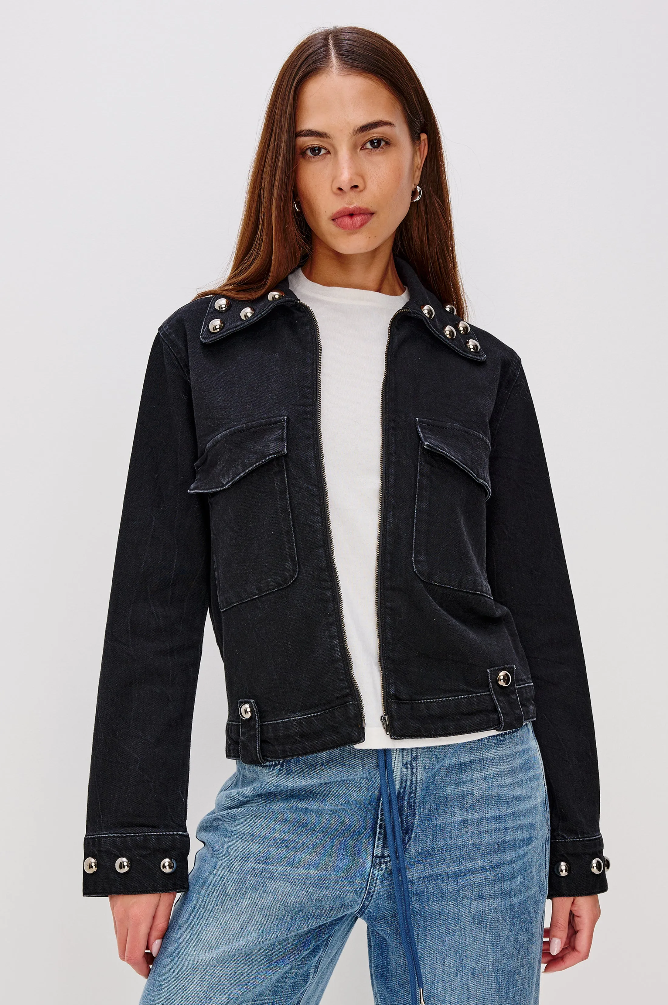 ROXBURY JACKET - BLACK STONE STUDDED sold by Rails