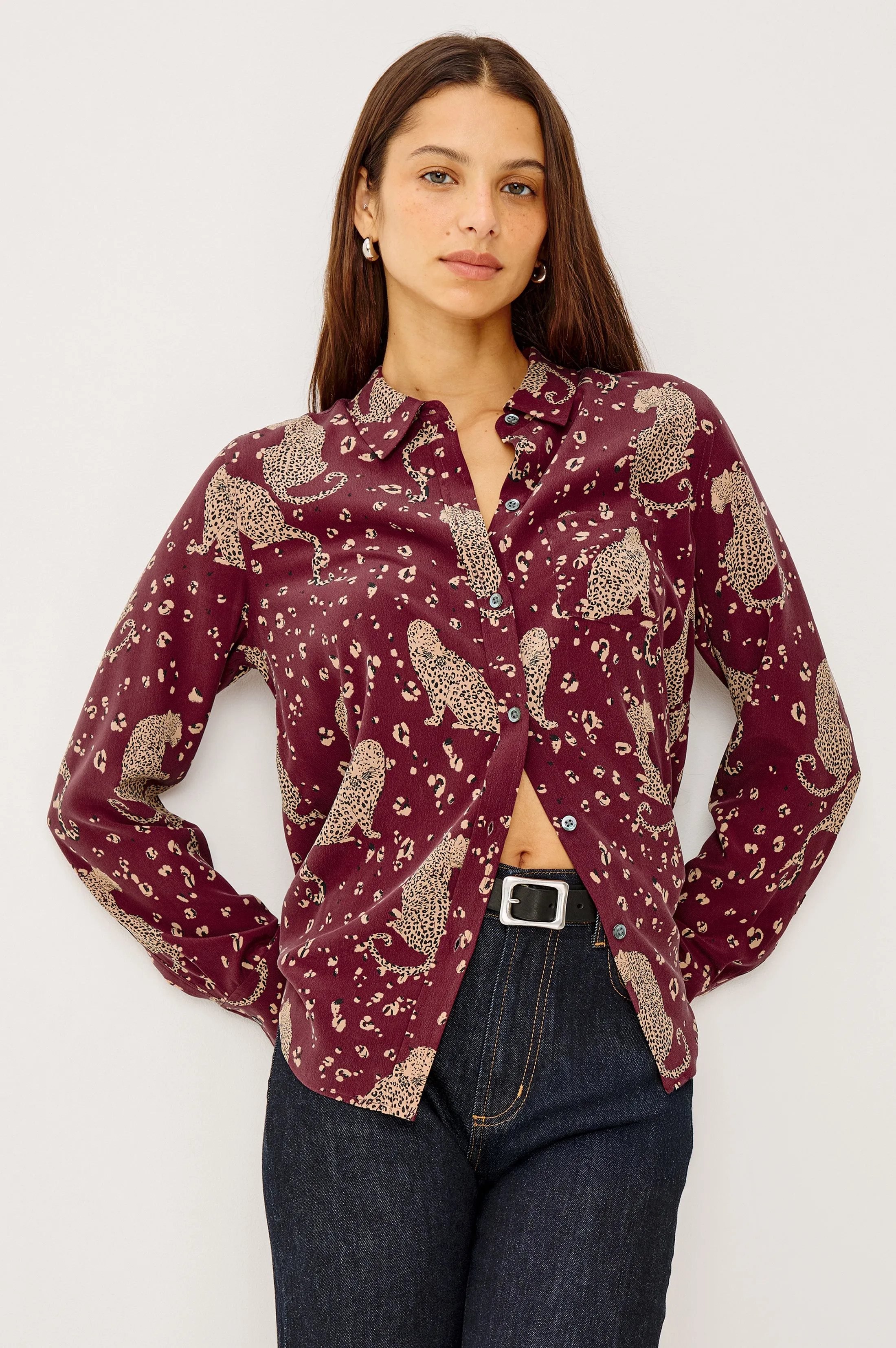 KATE SHIRT - OXBLOOD LEOPARD sold by Rails