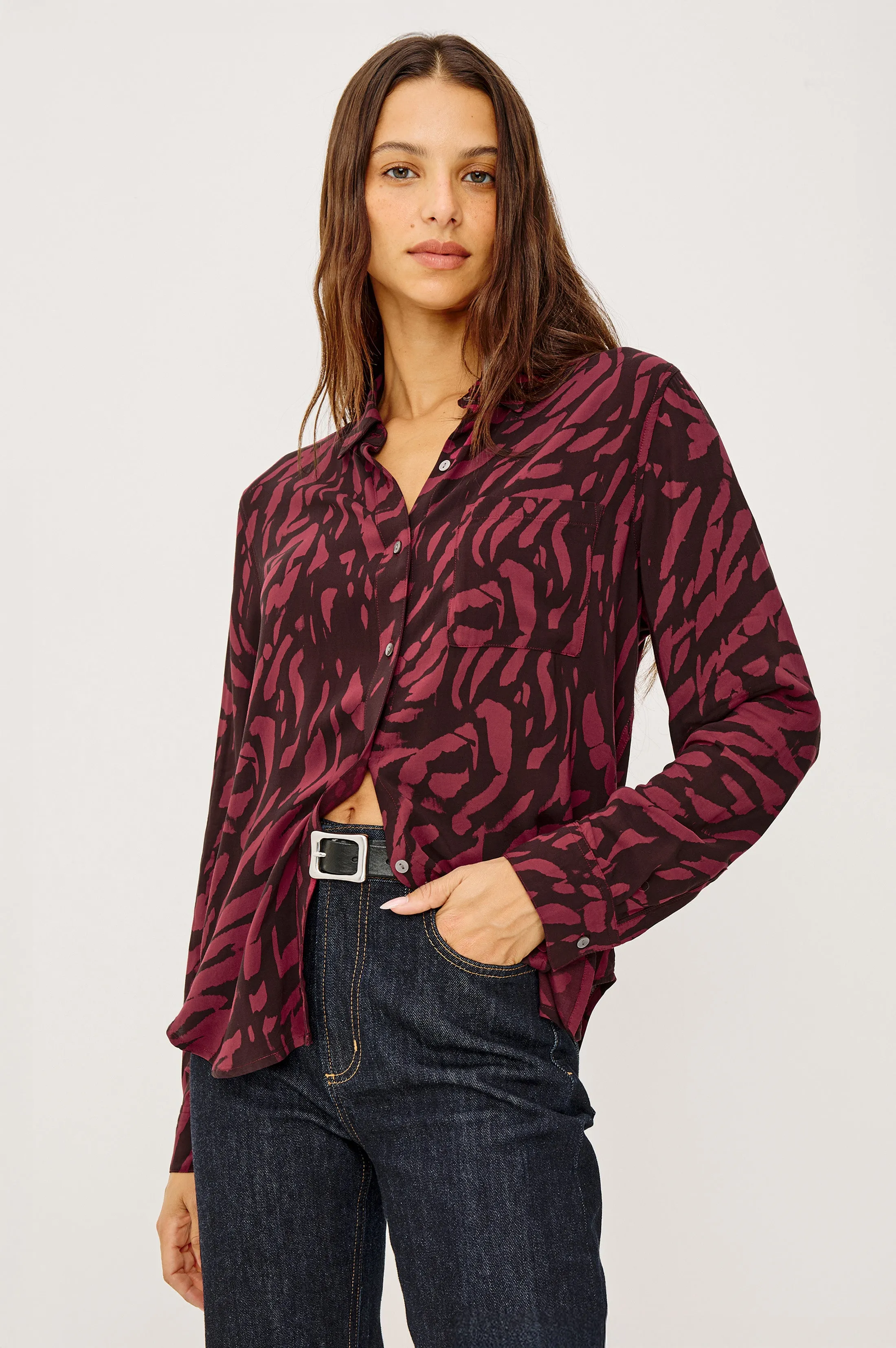 JOSEPHINE SHIRT - OXBLOOD TIGER STRIPE sold by Rails