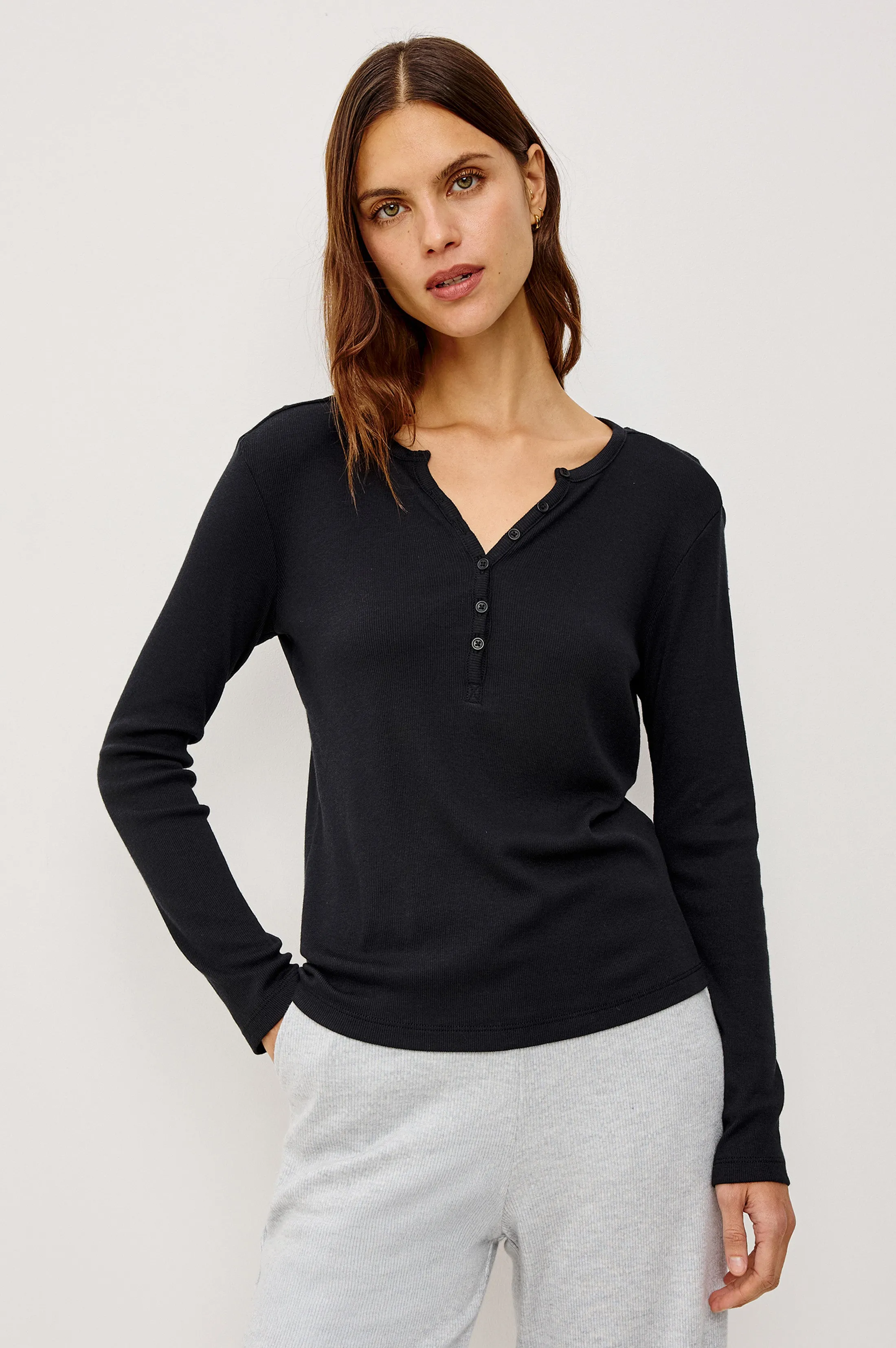 LOUNGE HENLEY - BLACK sold by Rails product image thumbnail 3