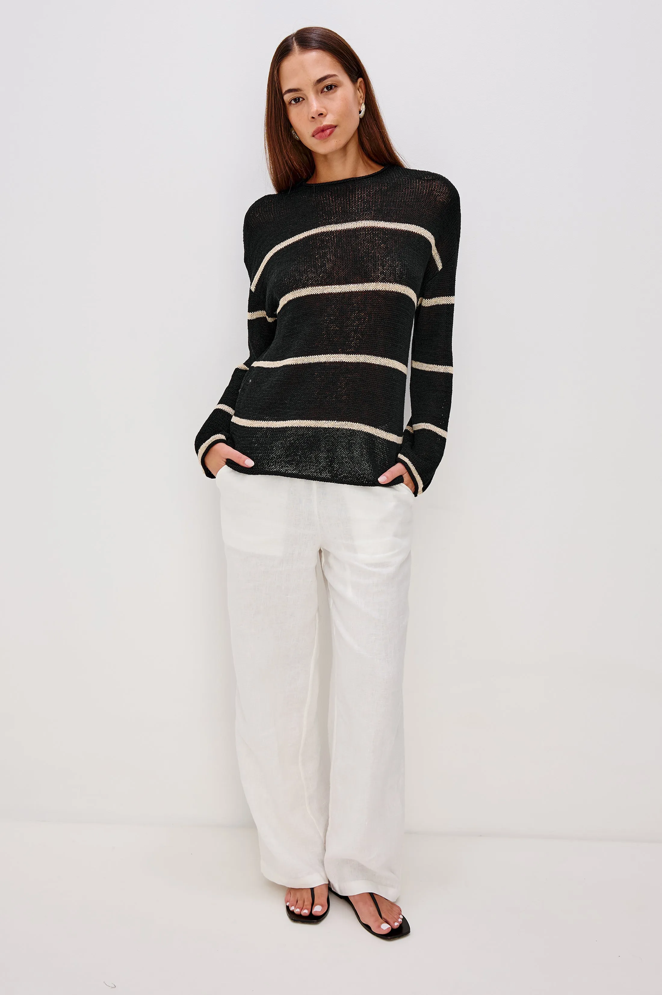 EVANGELINE SWEATER - BLACK LINEN STRIPE sold by Rails product image thumbnail 4