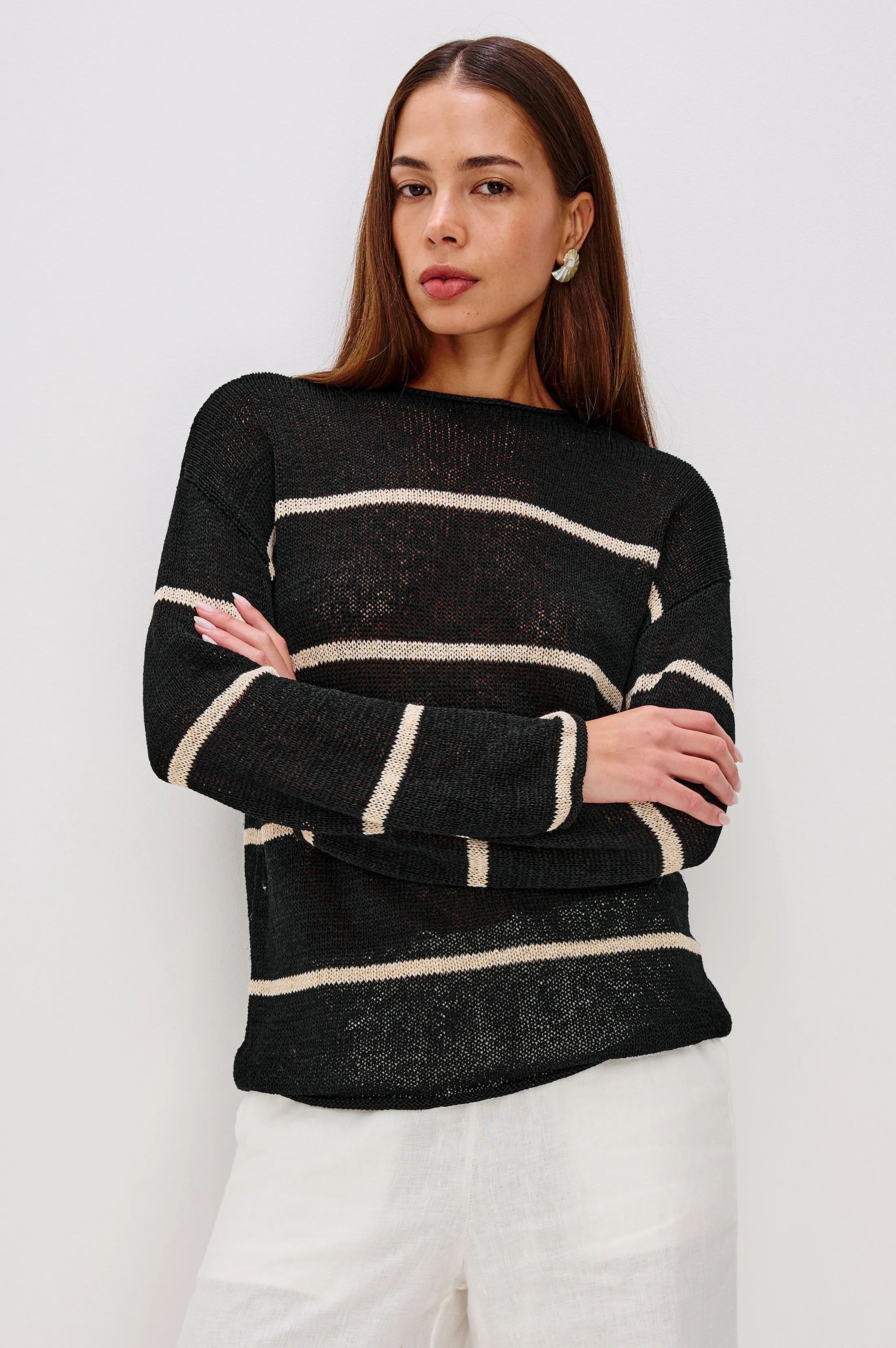EVANGELINE SWEATER - BLACK LINEN STRIPE sold by Rails