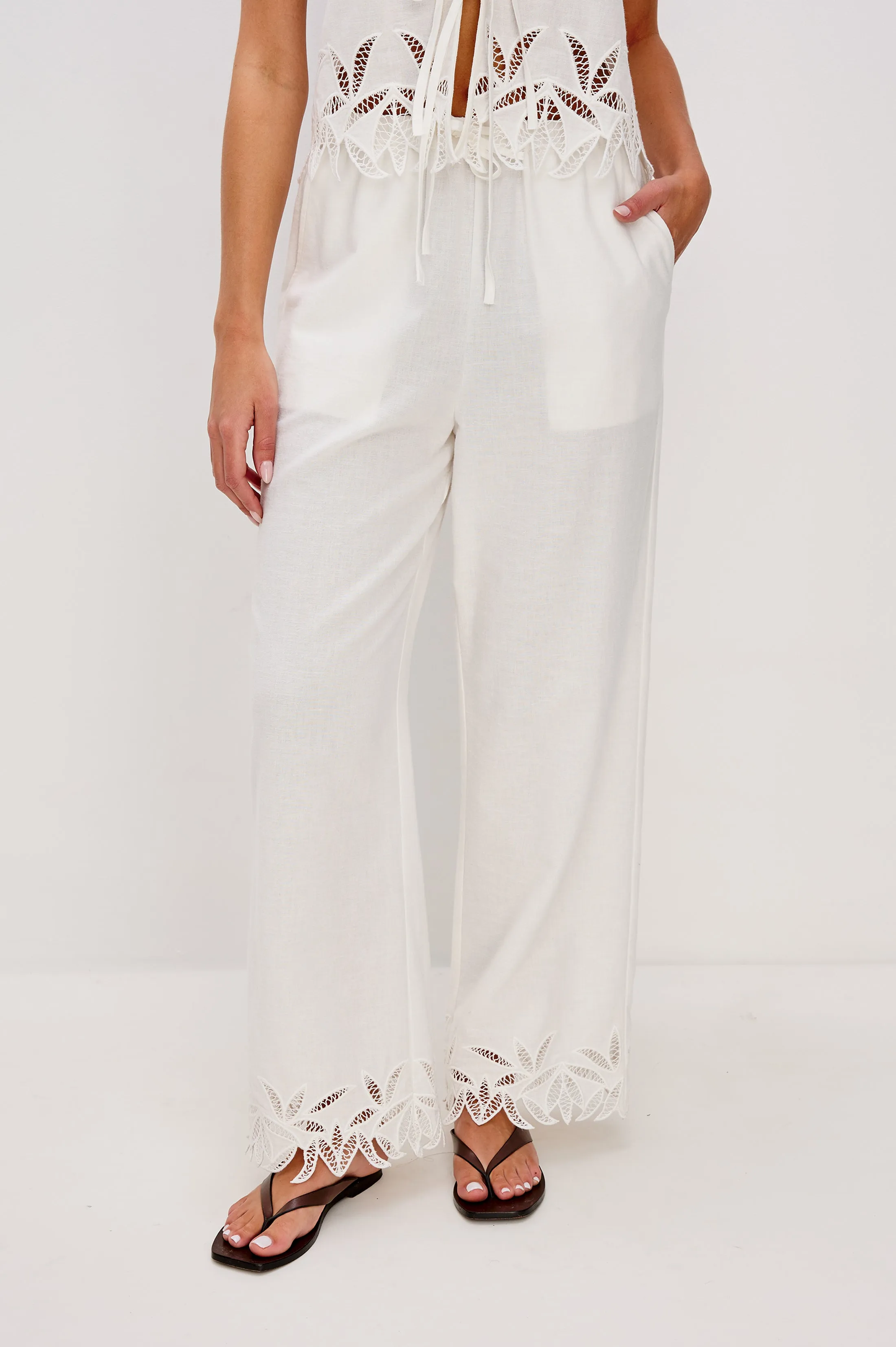 EMMIE PANT - WHITE PALM EMBROIDERY sold by Rails