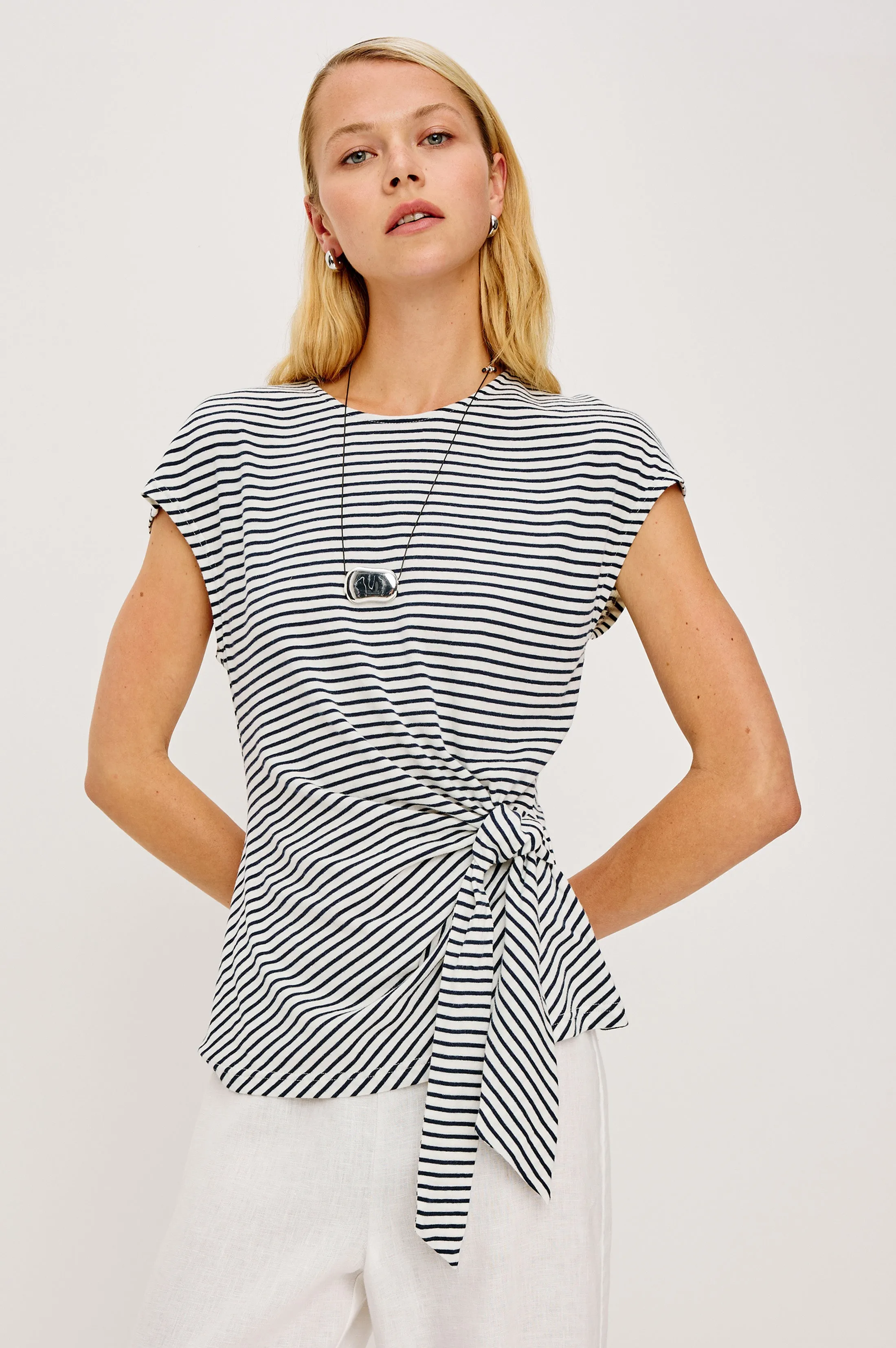 GABBIE TOP - IVORY NAVY MICRO STRIPE sold by Rails product image thumbnail 4