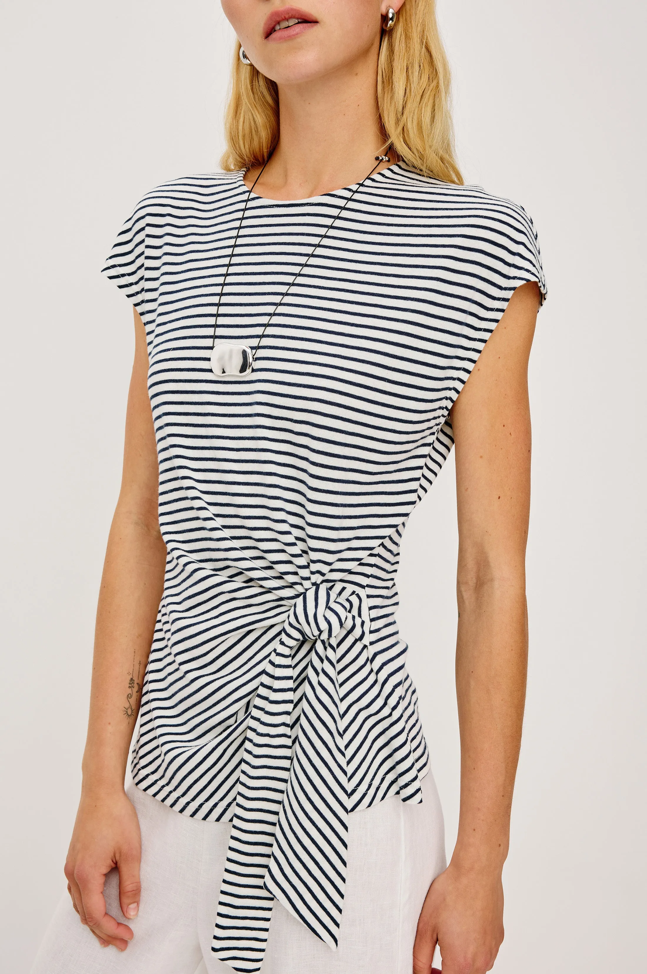 GABBIE TOP - IVORY NAVY MICRO STRIPE sold by Rails product image thumbnail 2