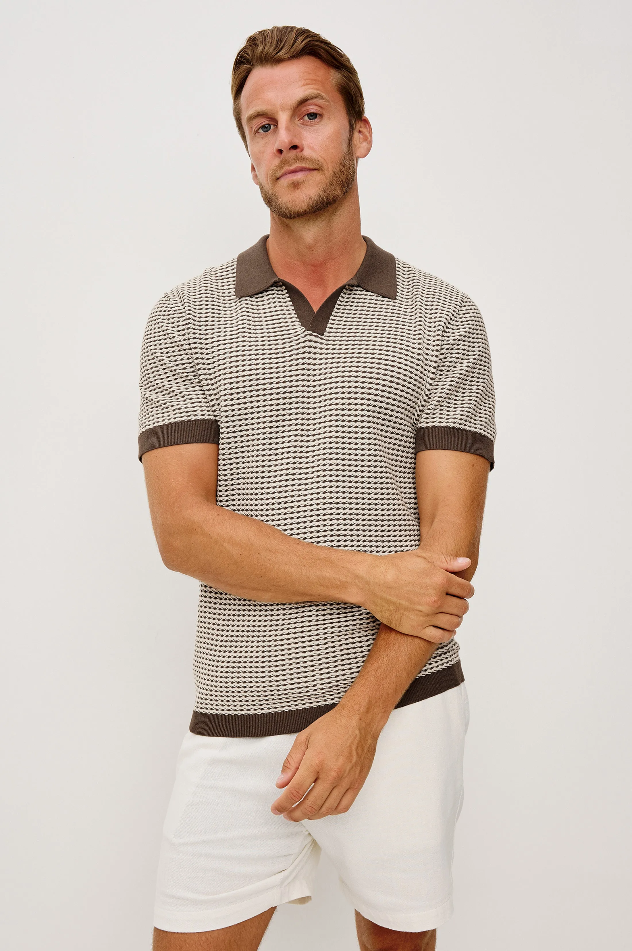 HAYDEN POLO SHIRT - OLIVE OAT RIPPLE sold by Rails