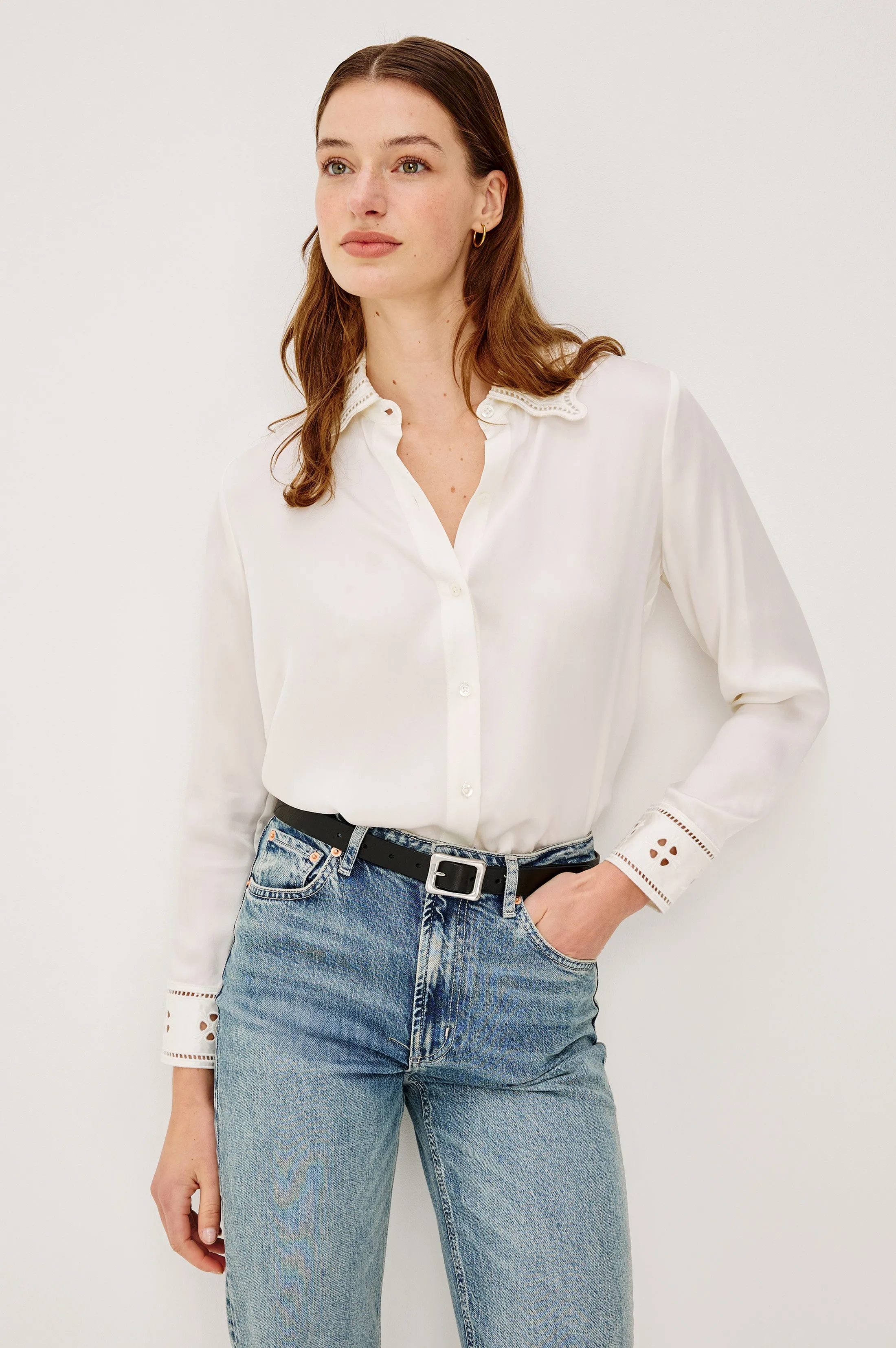 CLARISE SHIRT - IVORY EYELET sold by Rails product image thumbnail 4