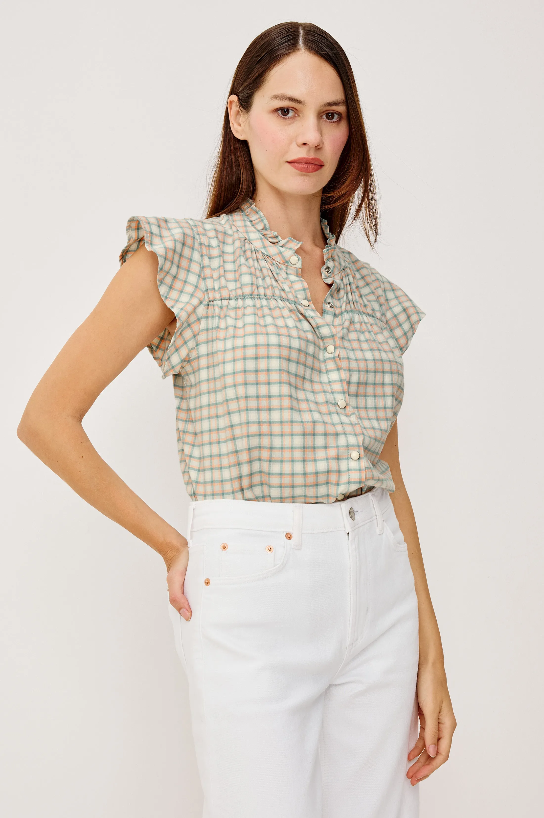 RUTHIE TOP - JULEP MINT CHECK sold by Rails