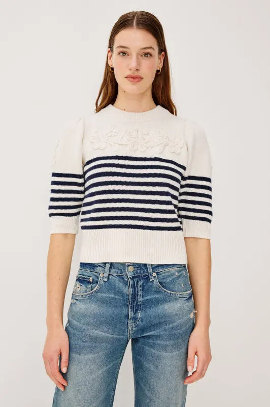 MARTHA TOP - IVORY NAVY FLORAL STRIPE sold by Rails