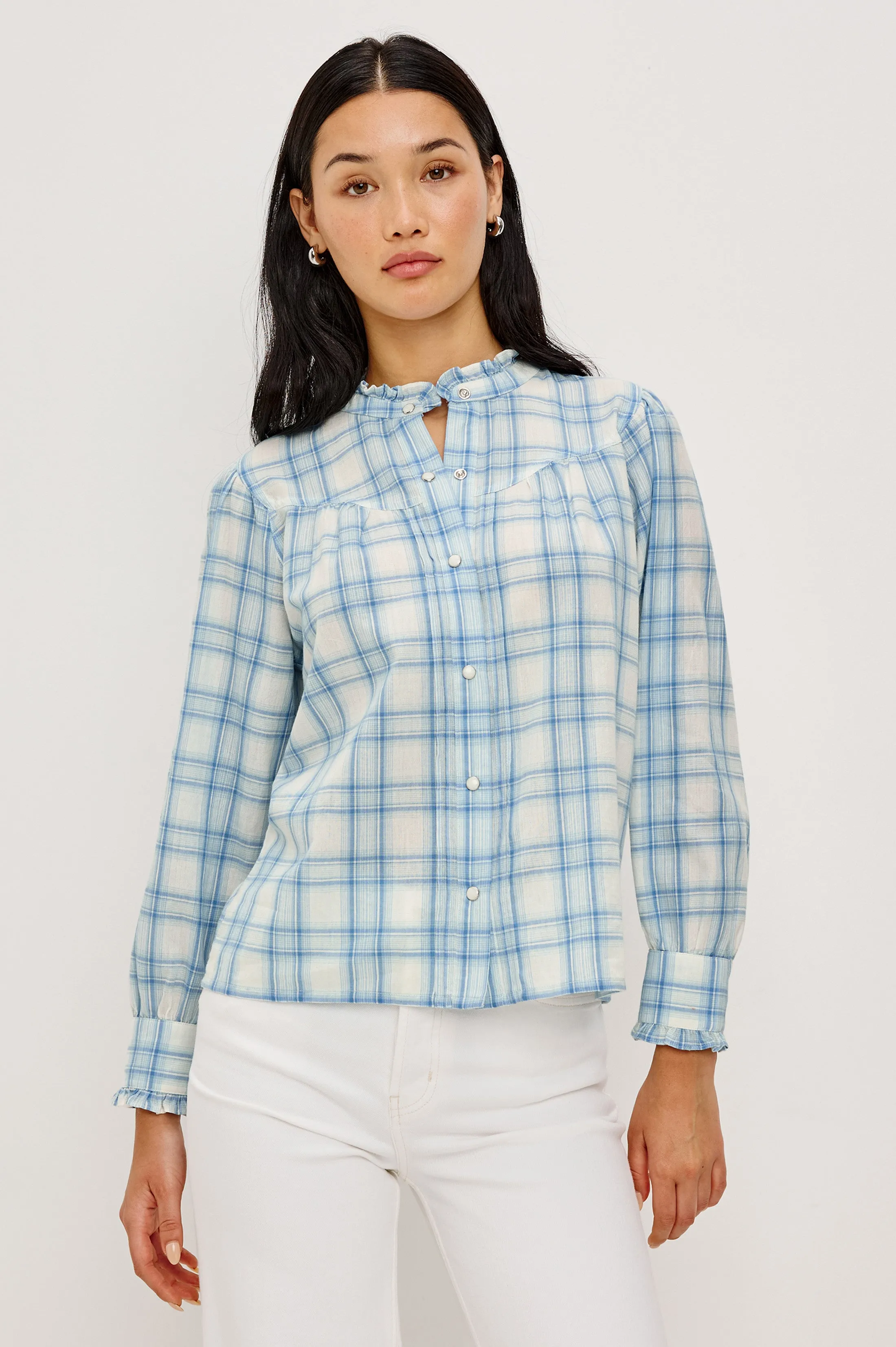ALANNA SHIRT - BLUEBELL IVORY sold by Rails