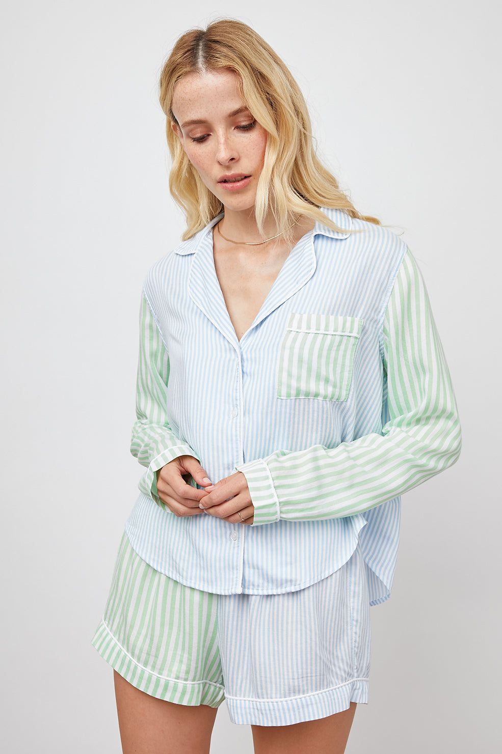 KELLEN PAJAMA SET - MIXED LAGOON STRIPE sold by Rails