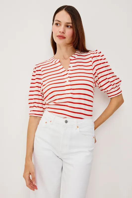 JEWEL TOP - SCARLET IVORY STRIPE sold by Rails