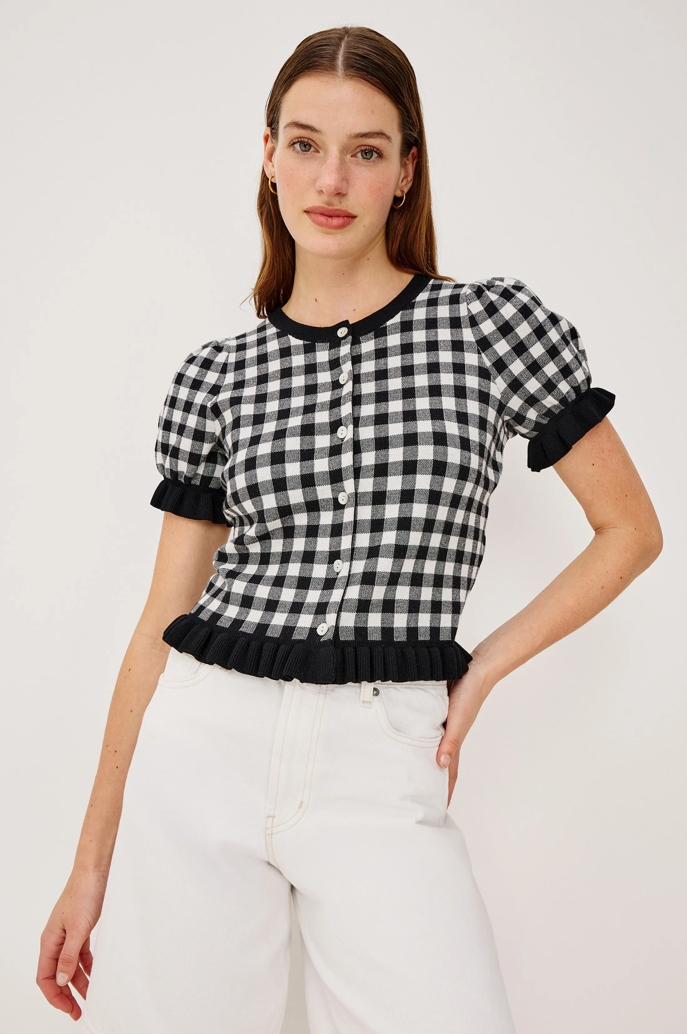 LORA TOP - BLACK WHITE GINGHAM sold by Rails product image thumbnail 2