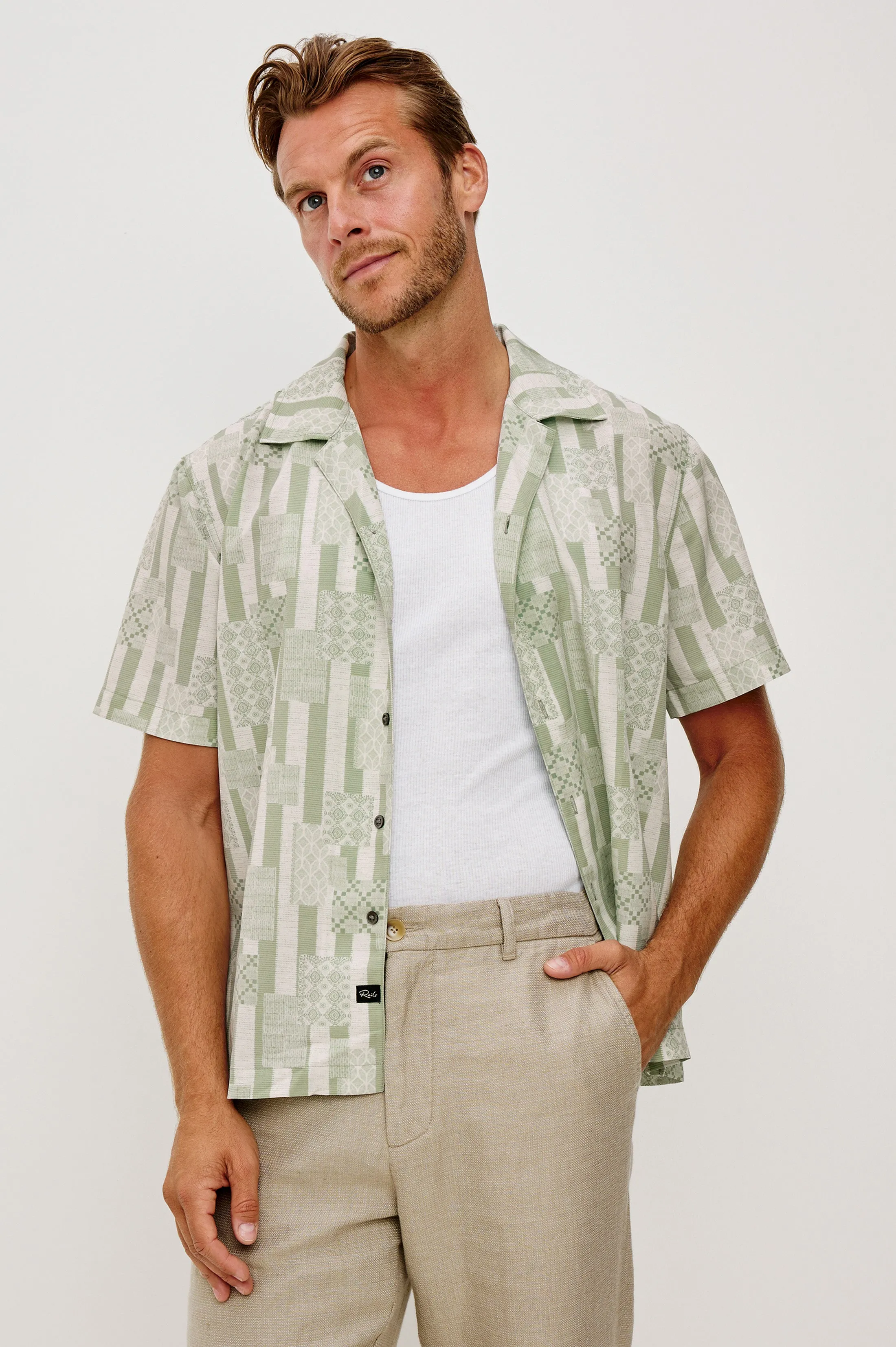 RHODES SHIRT - PATCHWORK STRIPE SAGE sold by Rails product image thumbnail 4