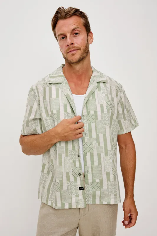 RHODES SHIRT - PATCHWORK STRIPE SAGE made by Rails