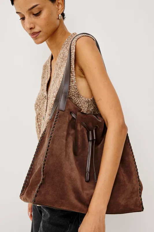 PRATO BUCKET TOTE  - DARK BROWN SUEDE sold by Rails