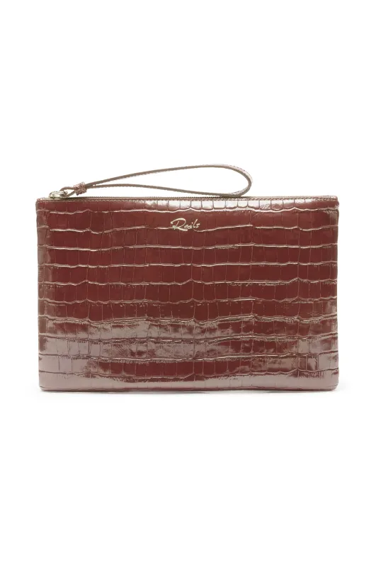 VERONA CLUTCH  - DARK BROWN CROC EMBOSSED sold by Rails