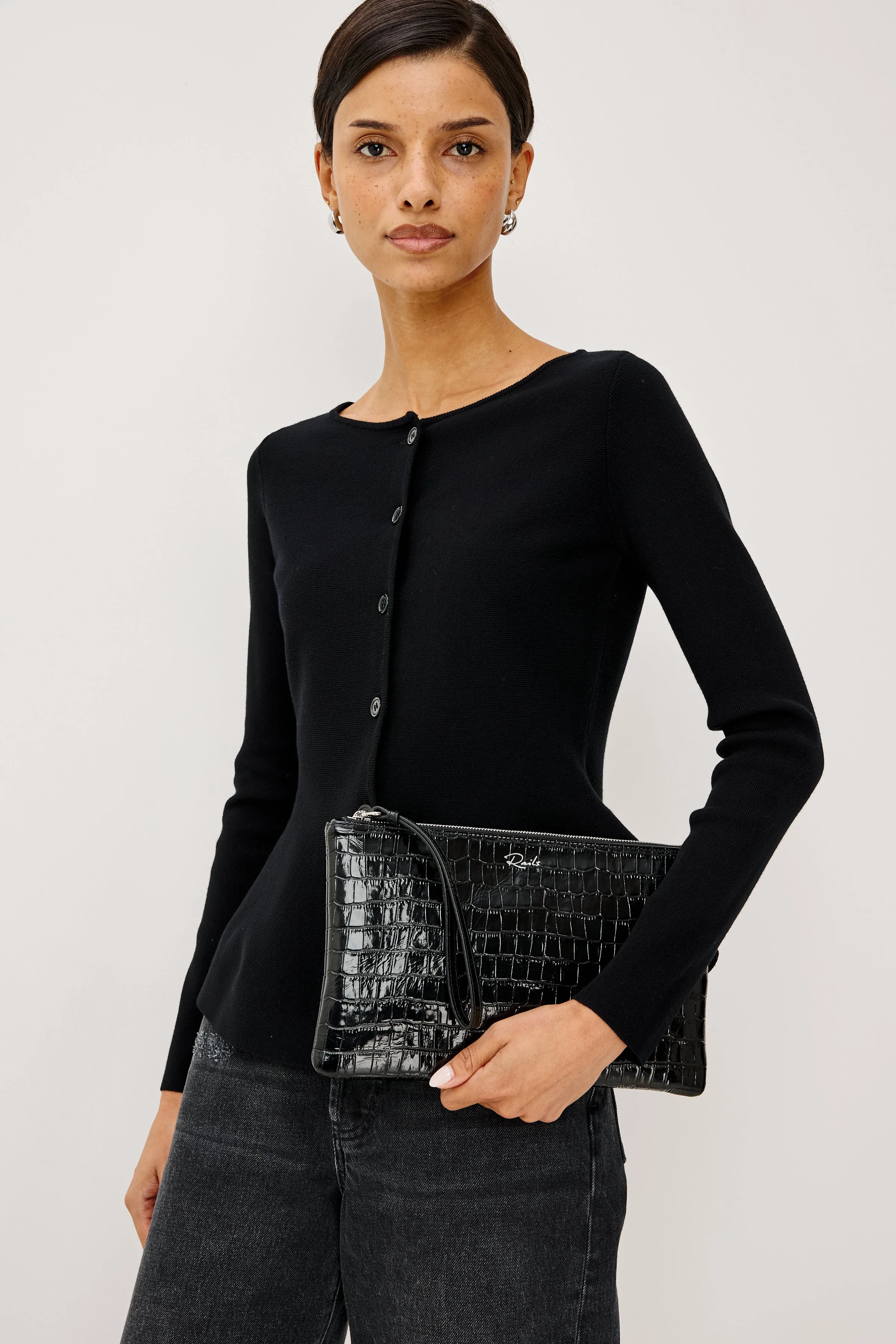 VERONA CLUTCH - BLACK CROC EMBOSSED sold by Rails product image thumbnail 2