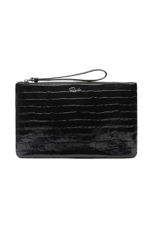 VERONA CLUTCH  - BLACK CROC EMBOSSED sold by Rails