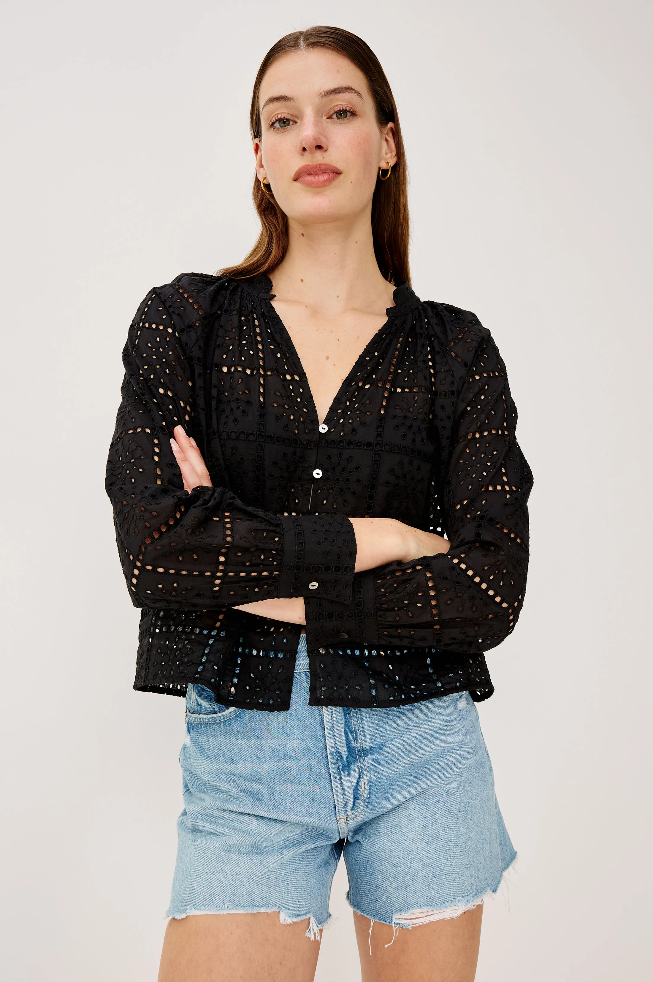 FRANCINE TOP - BLACK GRID EMBROIDERY sold by Rails product image thumbnail 4