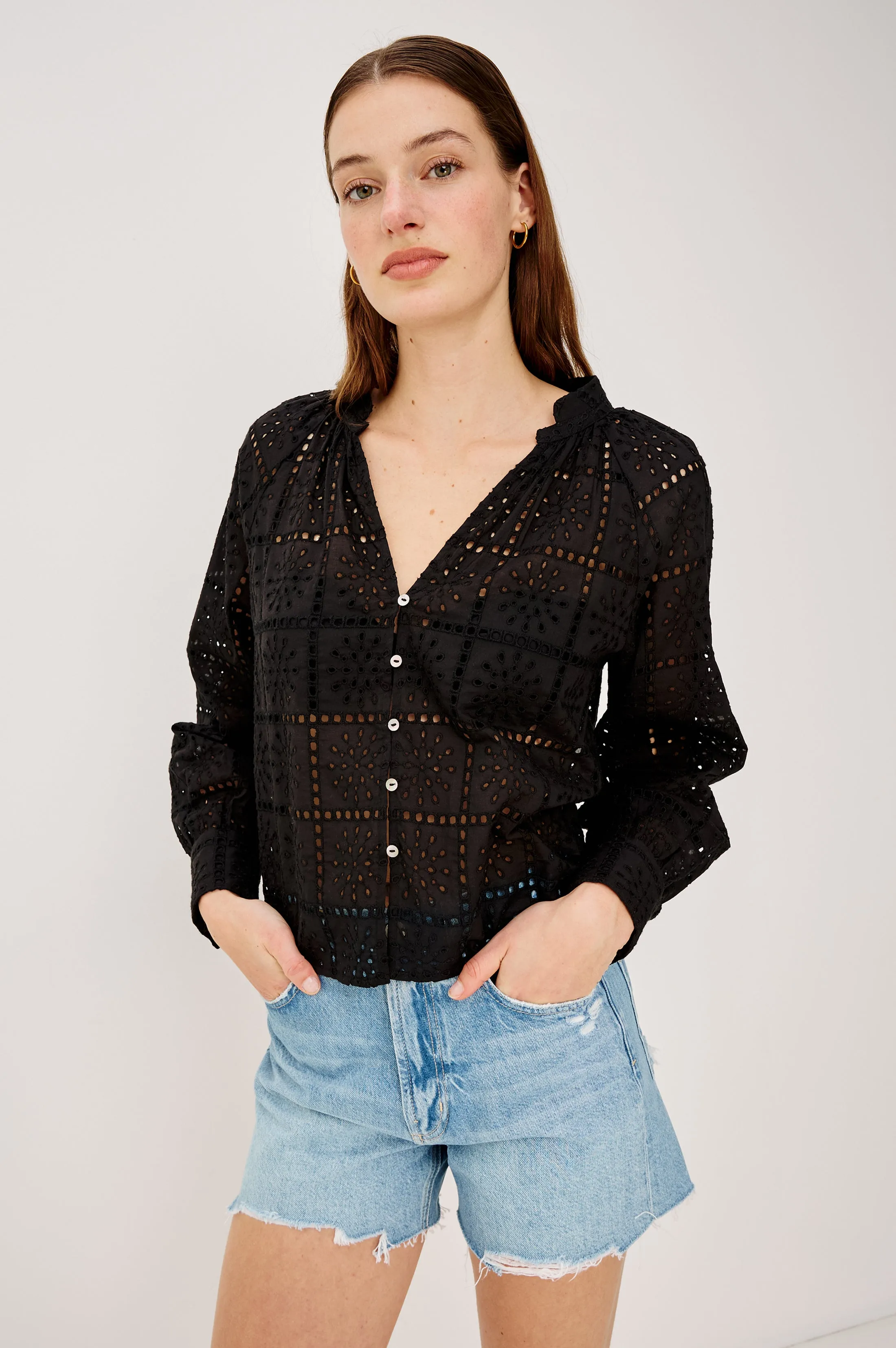 FRANCINE TOP - BLACK GRID EMBROIDERY sold by Rails