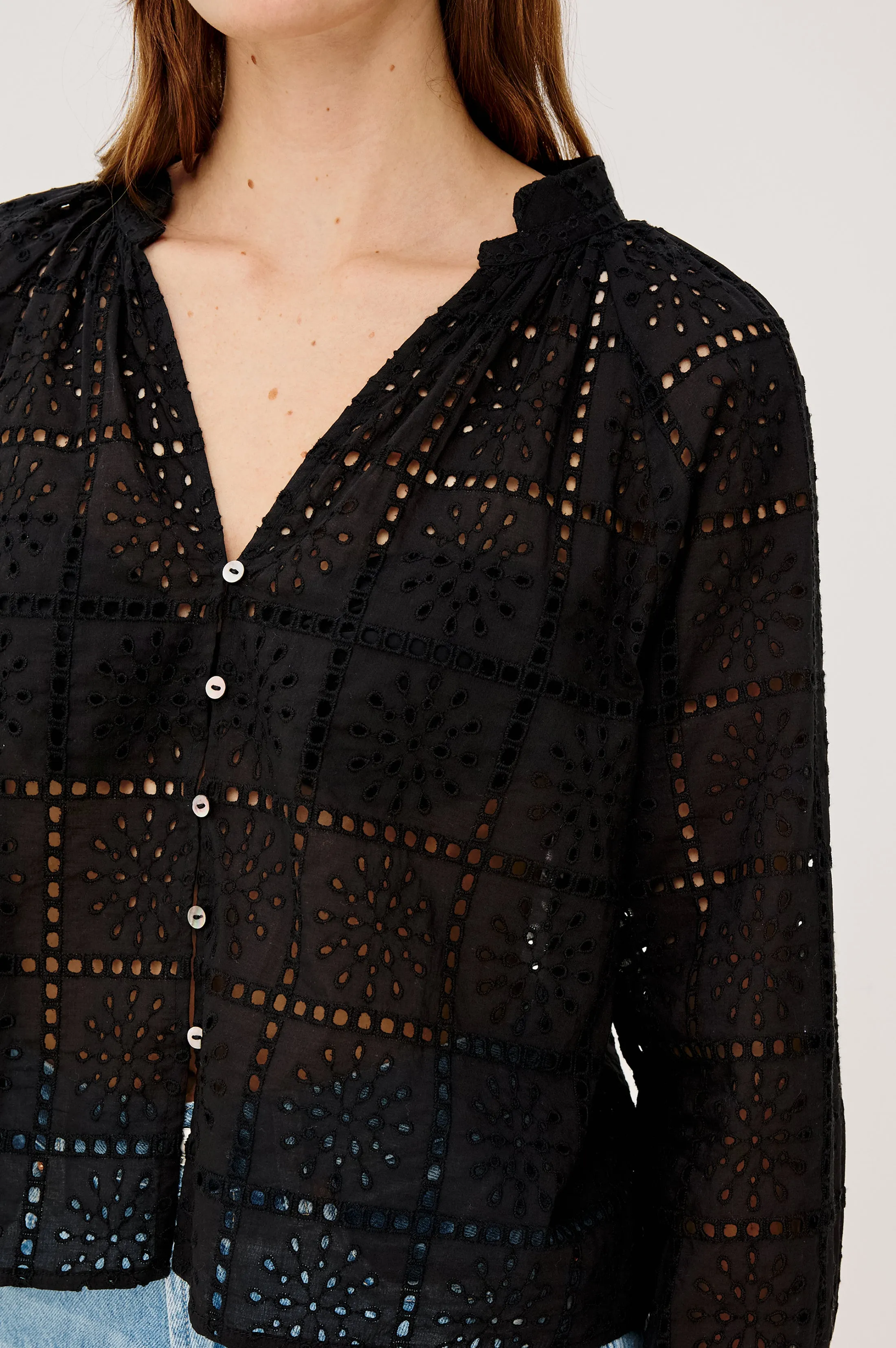 FRANCINE TOP - BLACK GRID EMBROIDERY sold by Rails product image thumbnail 2